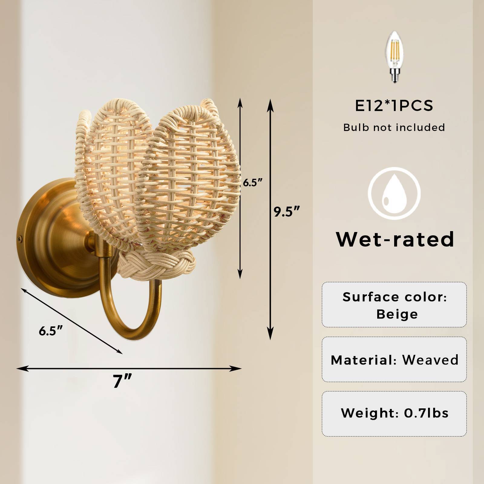 Tulip Rattan Sconce,Flower Weaved Sconce, Country Wall Lamp for Living Room, Bedroom, Entryway - Image 15