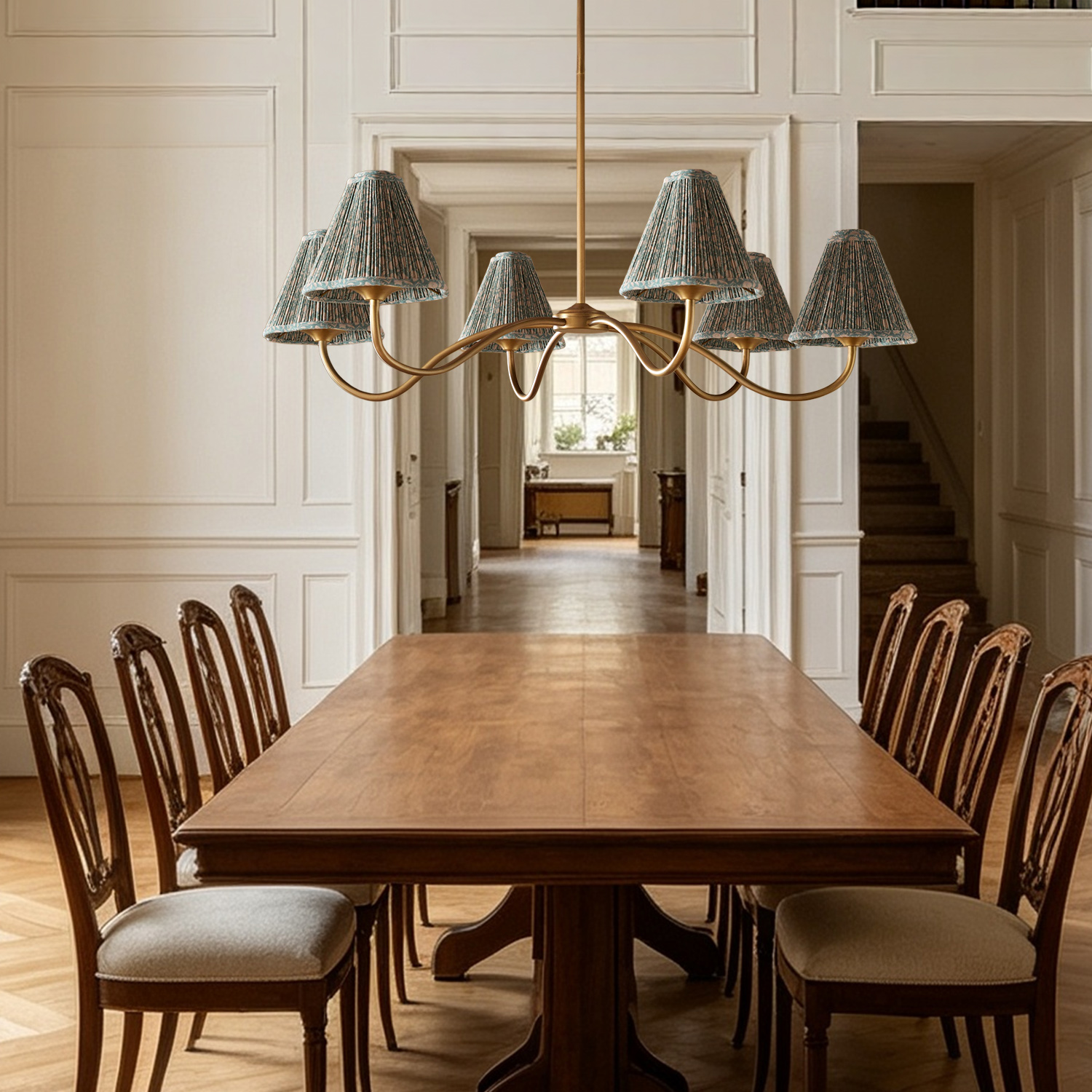 Country Linen Chandelier, 6-Light Floral Textured Pendant Chandelier for Bedroom, Kitchen - Image 15