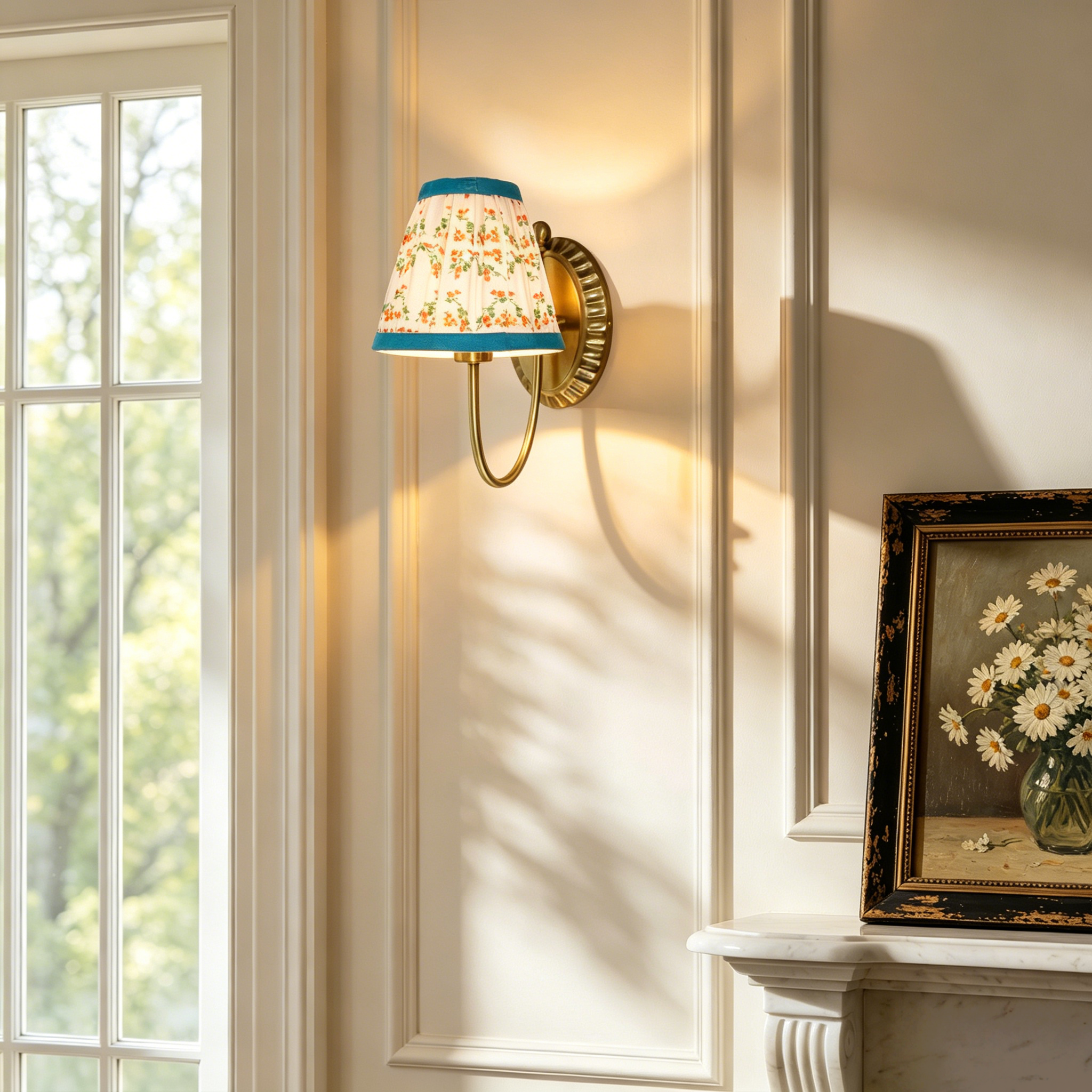 Vintage Printed Cotton Cone Wall Sconce, Country Wall Lamp for Bedroom, Living Room, Enterway - Image 4