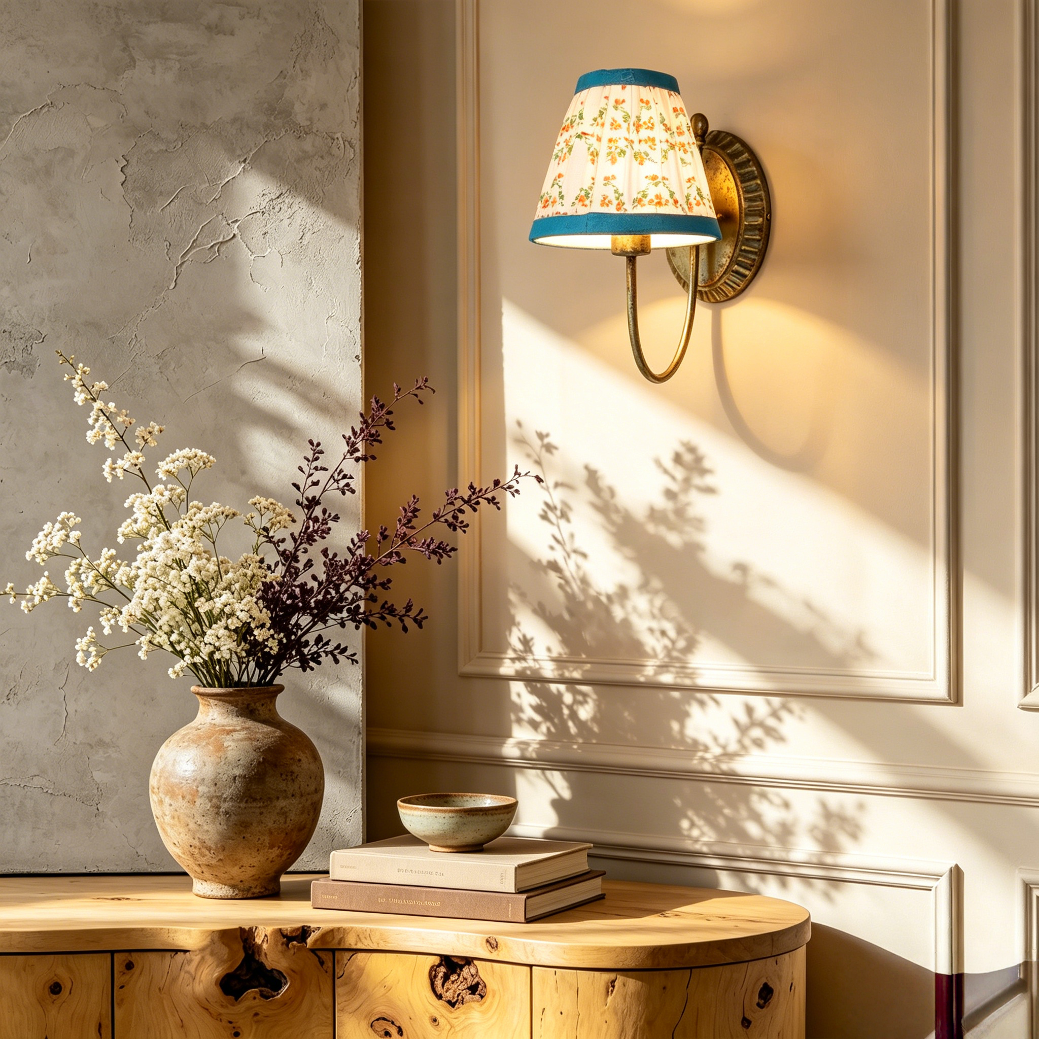 Vintage Printed Cotton Cone Wall Sconce, Country Wall Lamp for Bedroom, Living Room, Enterway - Image 3