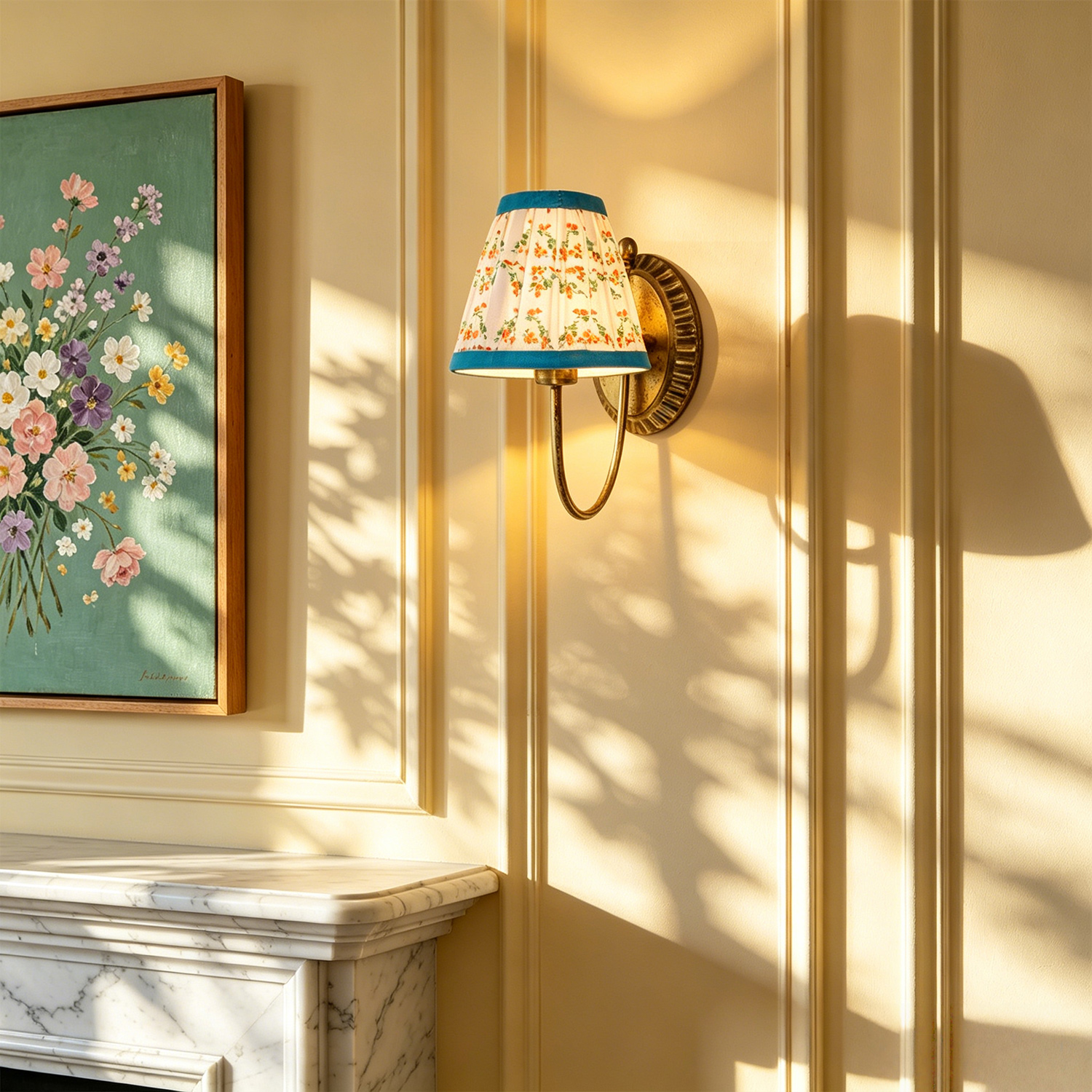 Vintage Printed Cotton Cone Wall Sconce, Country Wall Lamp for Bedroom, Living Room, Enterway - Image 2