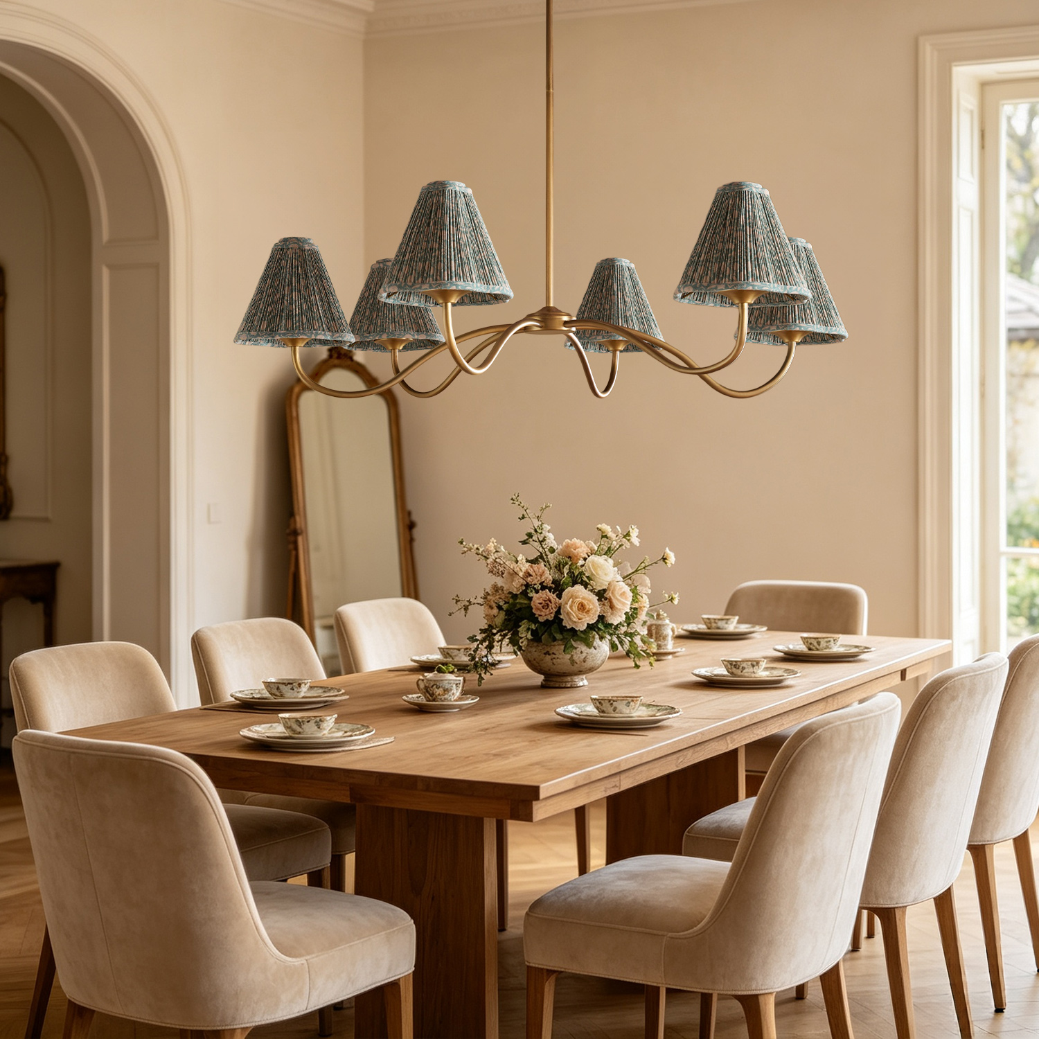 Country Linen Chandelier, 6-Light Floral Textured Pendant Chandelier for Bedroom, Kitchen - Image 16