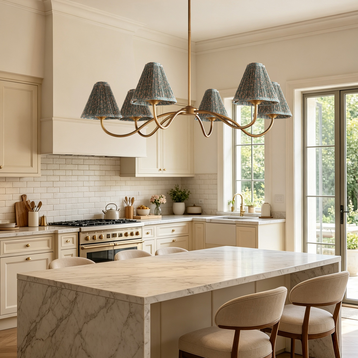 Country Linen Chandelier, 6-Light Floral Textured Pendant Chandelier for Bedroom, Kitchen - Image 17