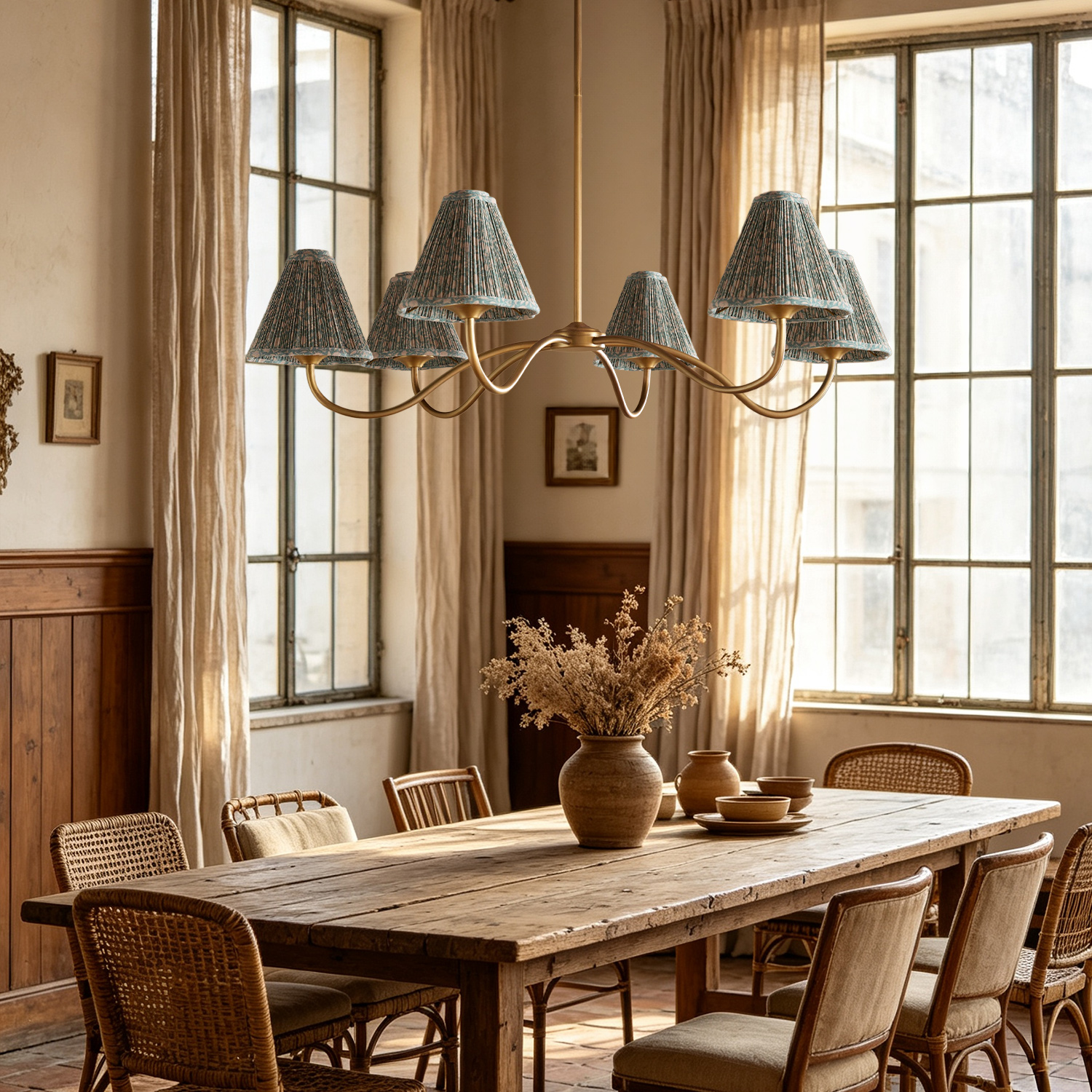 Country Linen Chandelier, 6-Light Floral Textured Pendant Chandelier for Bedroom, Kitchen - Image 19