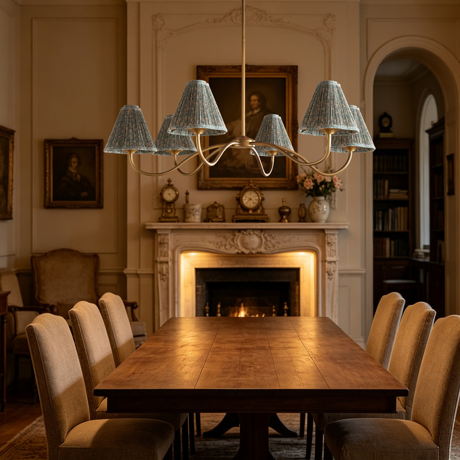 Country Linen Chandelier, 6-Light Floral Textured Pendant Chandelier for Bedroom, Kitchen - Image 21