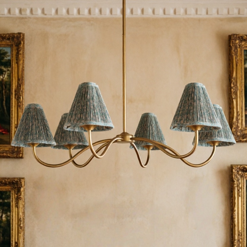 Country Linen Chandelier, 6-Light Floral Textured Pendant Chandelier for Bedroom, Kitchen - Image 8