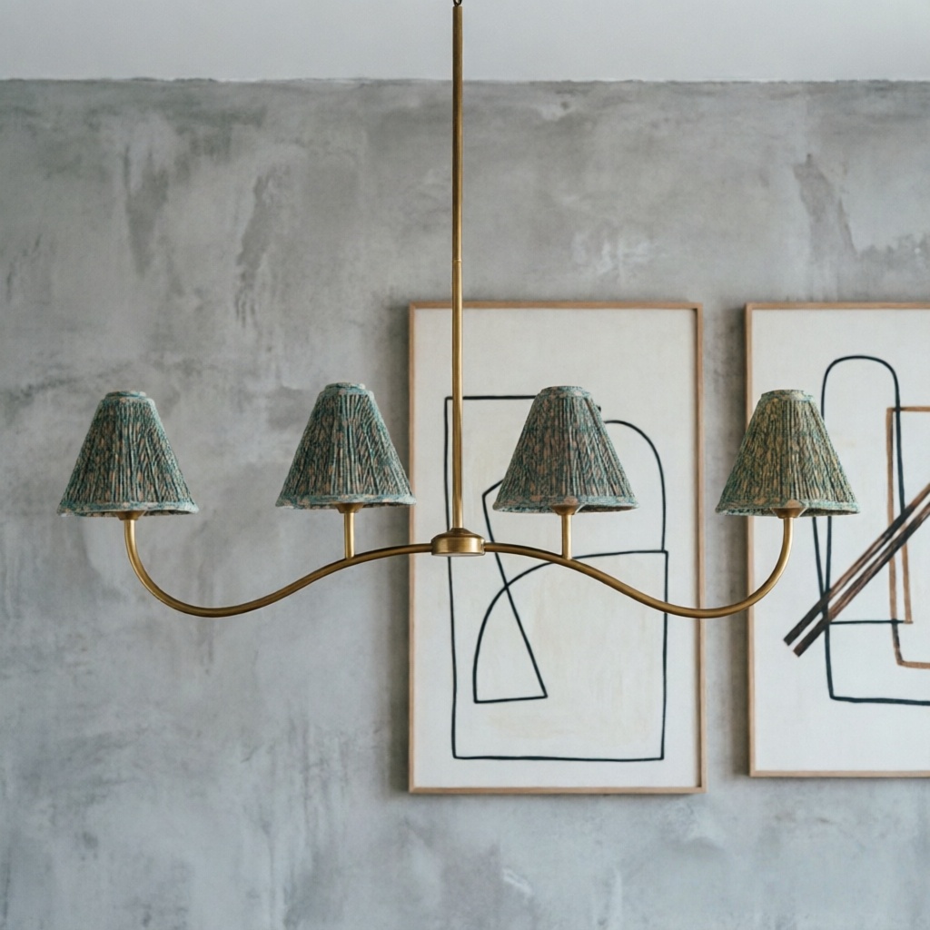 Modern Linear Linen Chandelier, 4-Light Floral Textured Fransen Pendant Light, Light Fixture for Living Room, Bedroom, Dining Room - Image 16