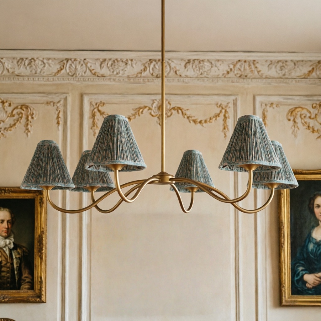 Country Linen Chandelier, 6-Light Floral Textured Pendant Chandelier for Bedroom, Kitchen - Image 9