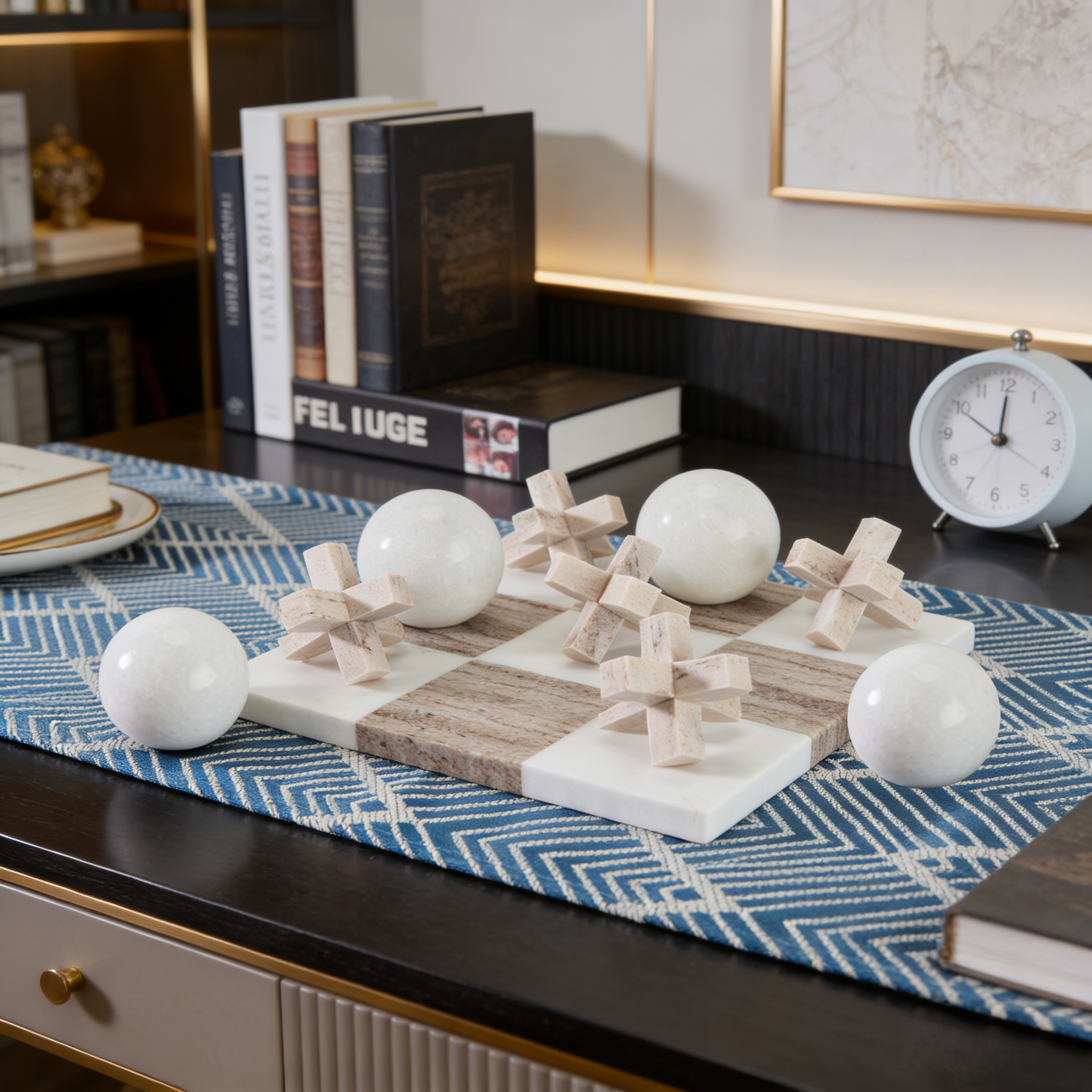 Premium Natural Marble 3D Tic Tac Toe Game Set, Hand Polished Solid Stone Tabletop Board Game, Luxury Coffee Table Decor & Classic Strategy Game Gift for Adults & Family Game Night - Image 6