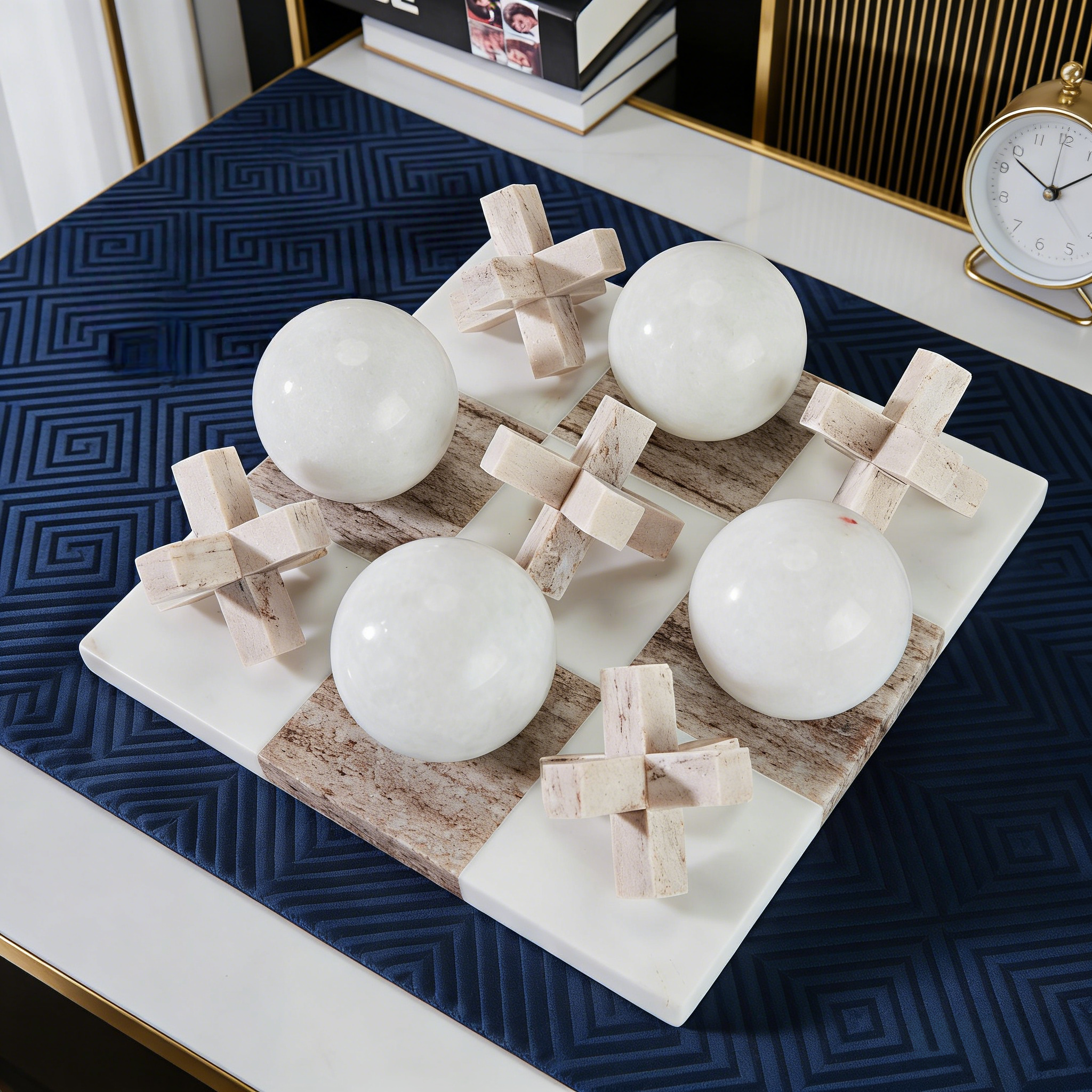 Premium Natural Marble 3D Tic Tac Toe Game Set, Hand Polished Solid Stone Tabletop Board Game, Luxury Coffee Table Decor & Classic Strategy Game Gift for Adults & Family Game Night