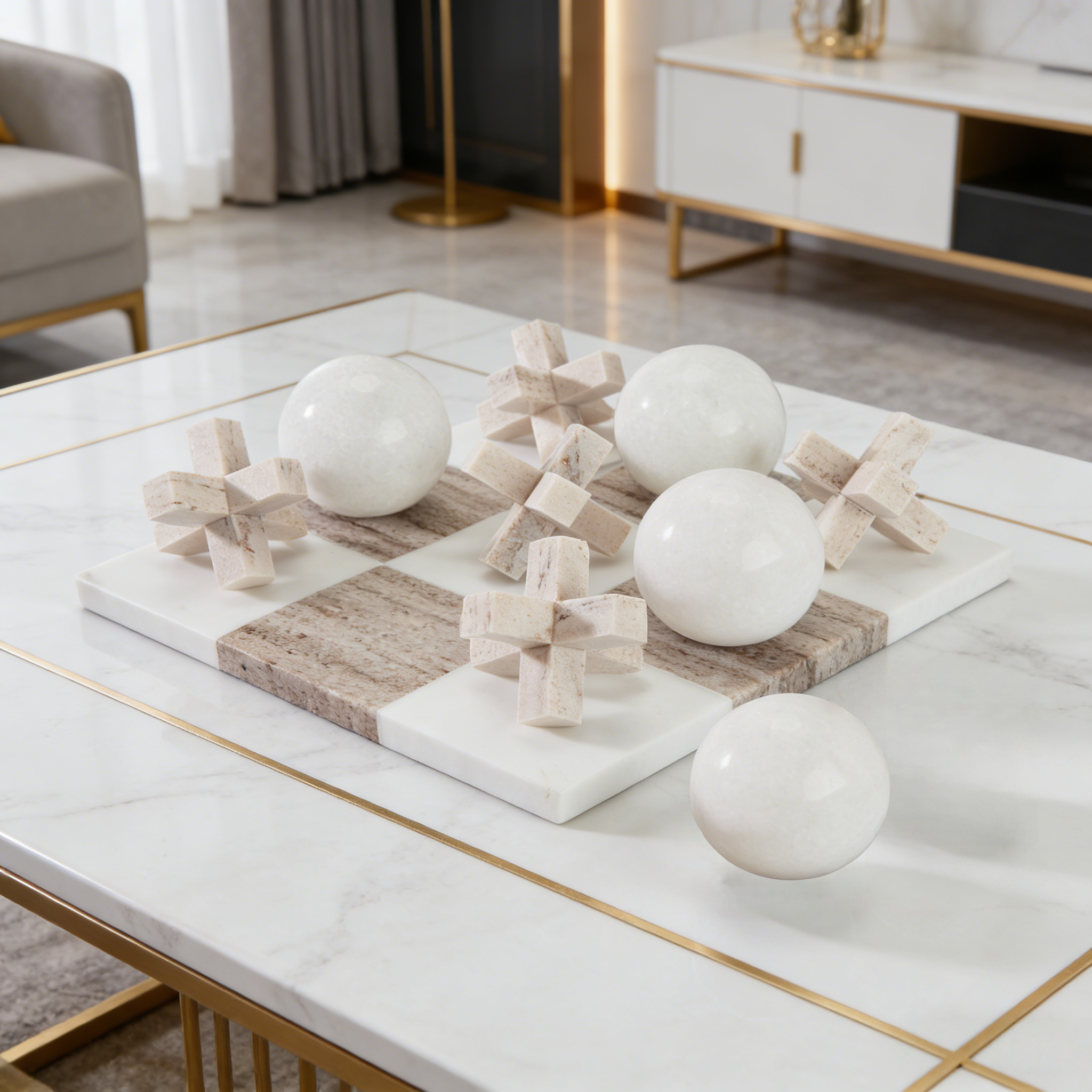 Premium Natural Marble 3D Tic Tac Toe Game Set, Hand Polished Solid Stone Tabletop Board Game, Luxury Coffee Table Decor & Classic Strategy Game Gift for Adults & Family Game Night - Image 7