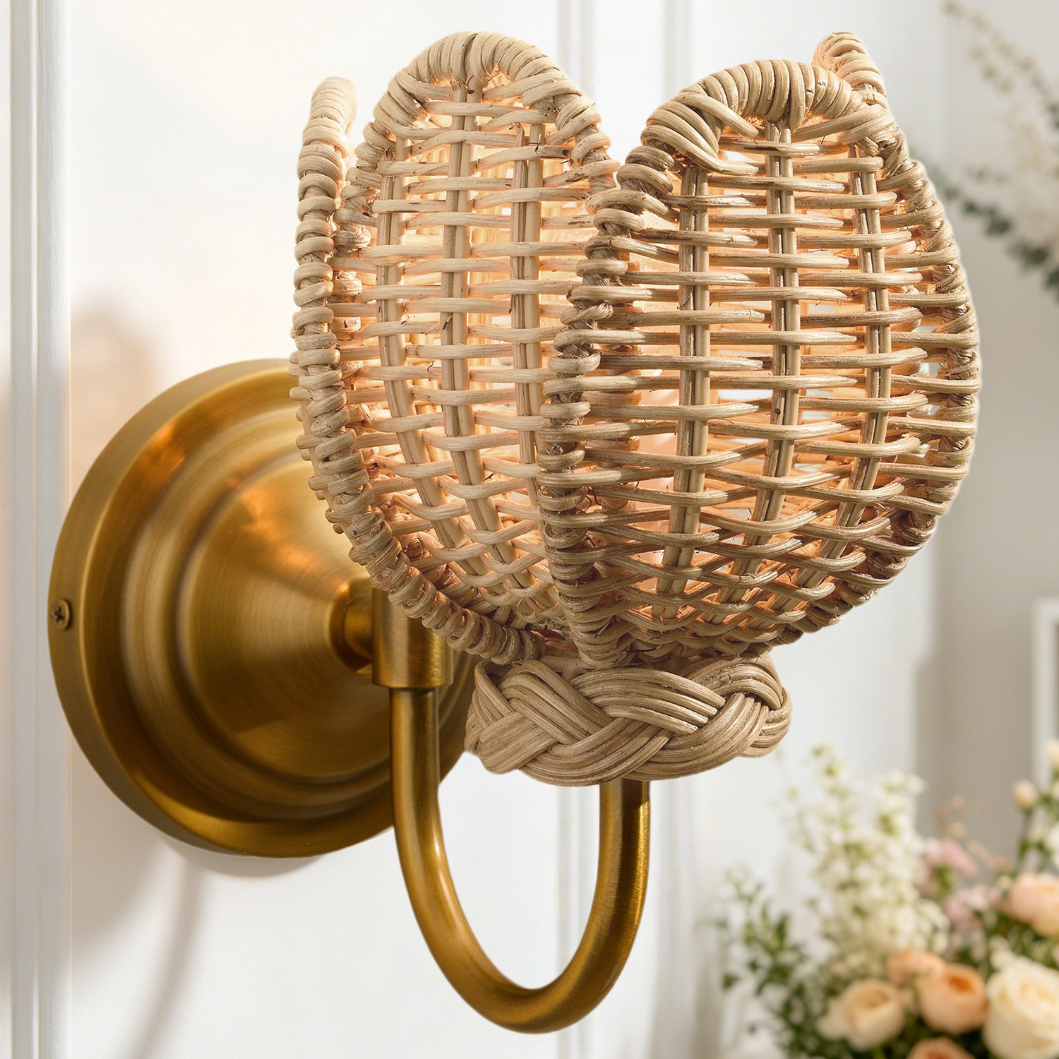 Tulip Rattan Sconce,Flower Weaved Sconce, Country Wall Lamp for Living Room, Bedroom, Entryway - Image 17