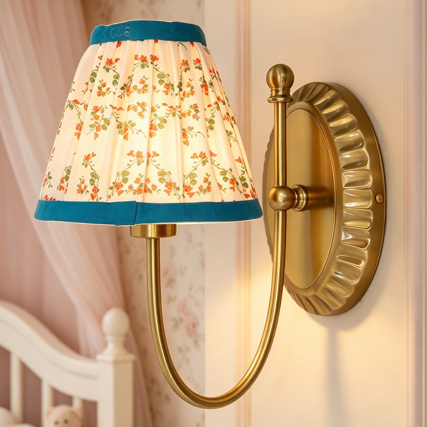 Vintage Printed Cotton Cone Wall Sconce, Country Wall Lamp for Bedroom, Living Room, Enterway