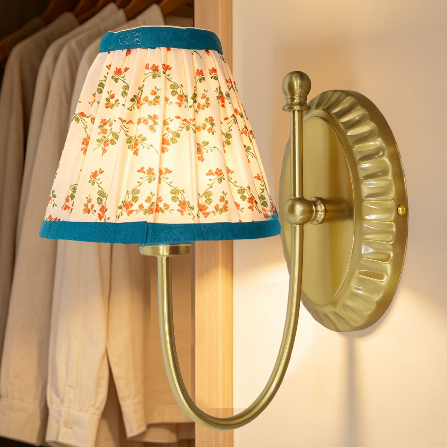 Vintage Printed Cotton Cone Wall Sconce, Country Wall Lamp for Bedroom, Living Room, Enterway - Image 17
