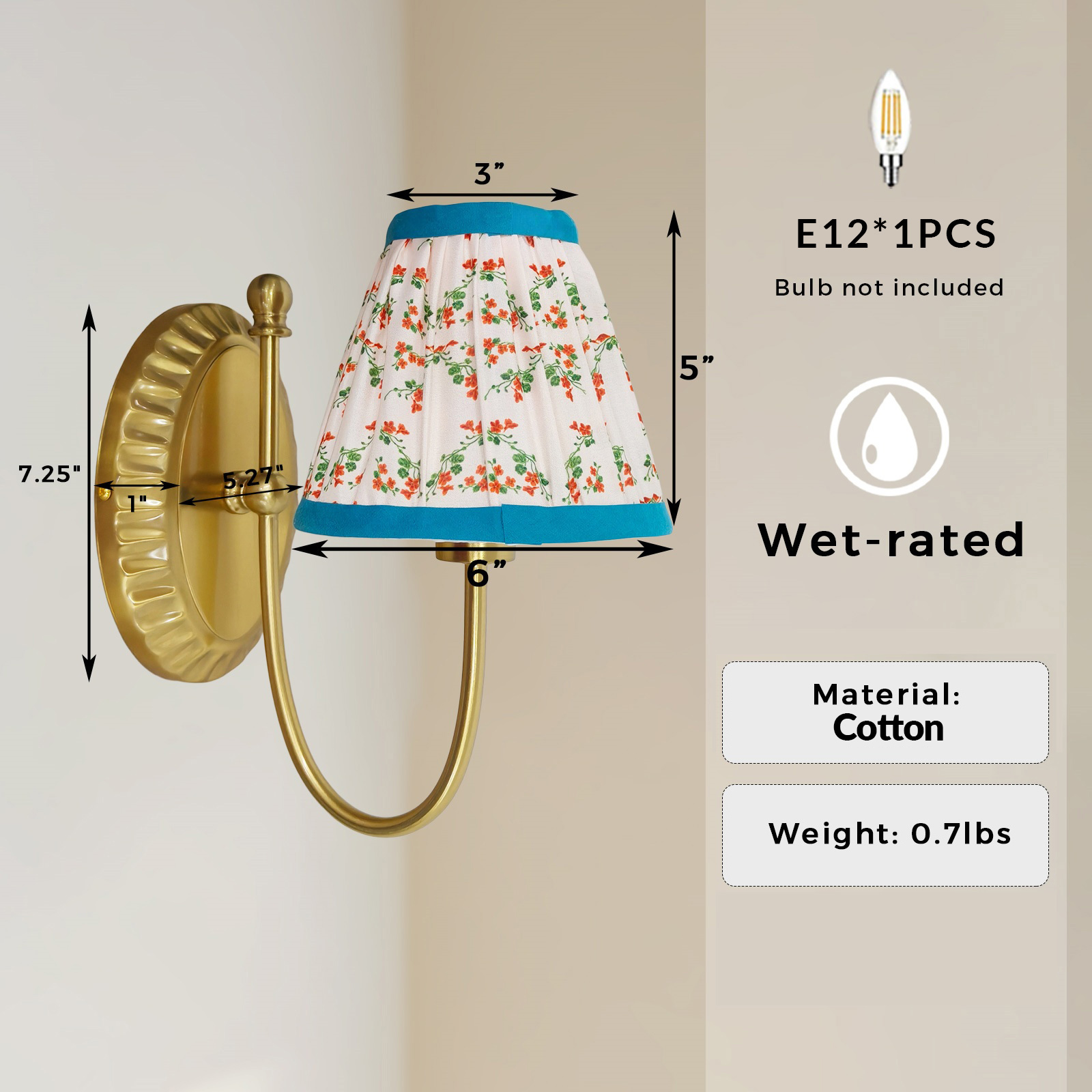 Vintage Printed Cotton Cone Wall Sconce, Country Wall Lamp for Bedroom, Living Room, Enterway - Image 15