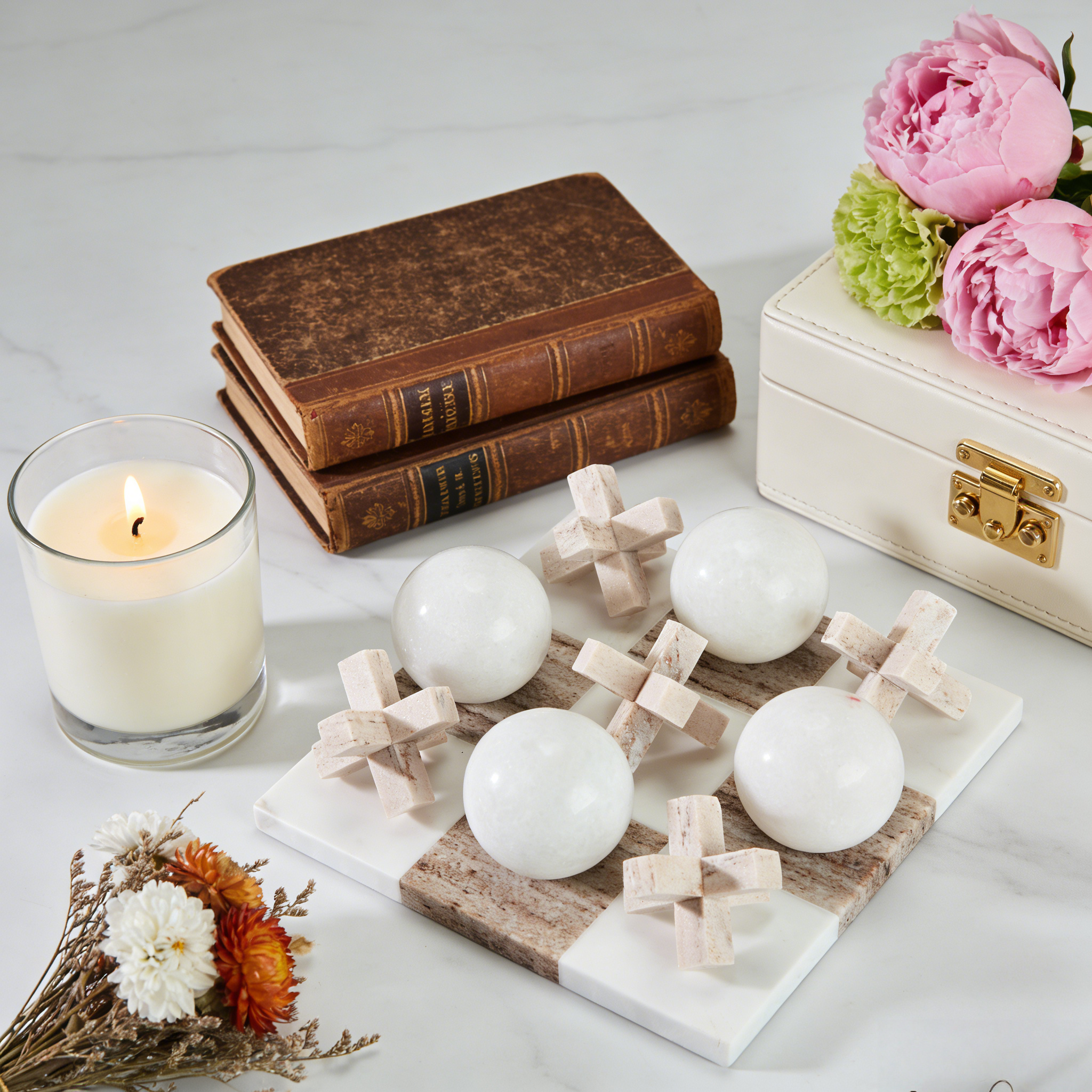 Premium Natural Marble 3D Tic Tac Toe Game Set, Hand Polished Solid Stone Tabletop Board Game, Luxury Coffee Table Decor & Classic Strategy Game Gift for Adults & Family Game Night - Image 10