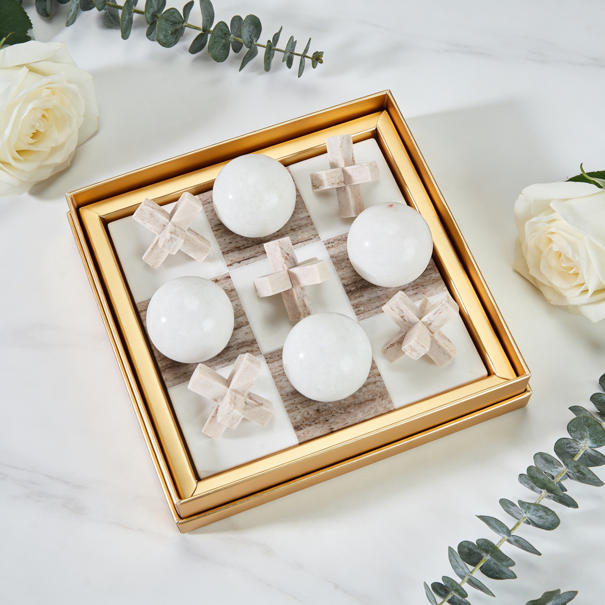 Premium Natural Marble 3D Tic Tac Toe Game Set, Hand Polished Solid Stone Tabletop Board Game, Luxury Coffee Table Decor & Classic Strategy Game Gift for Adults & Family Game Night - Image 12