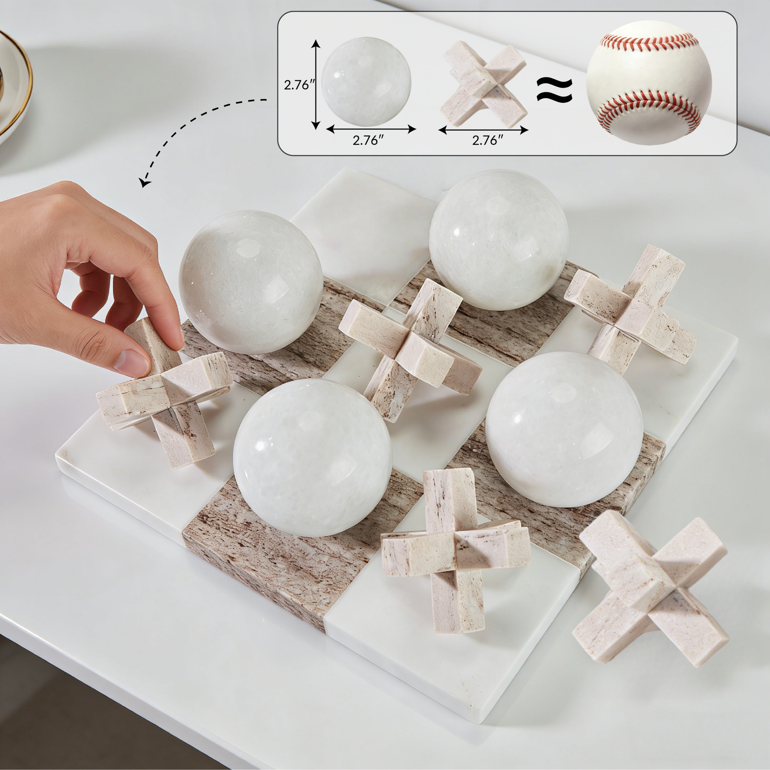 Premium Natural Marble 3D Tic Tac Toe Game Set, Hand Polished Solid Stone Tabletop Board Game, Luxury Coffee Table Decor & Classic Strategy Game Gift for Adults & Family Game Night - Image 13