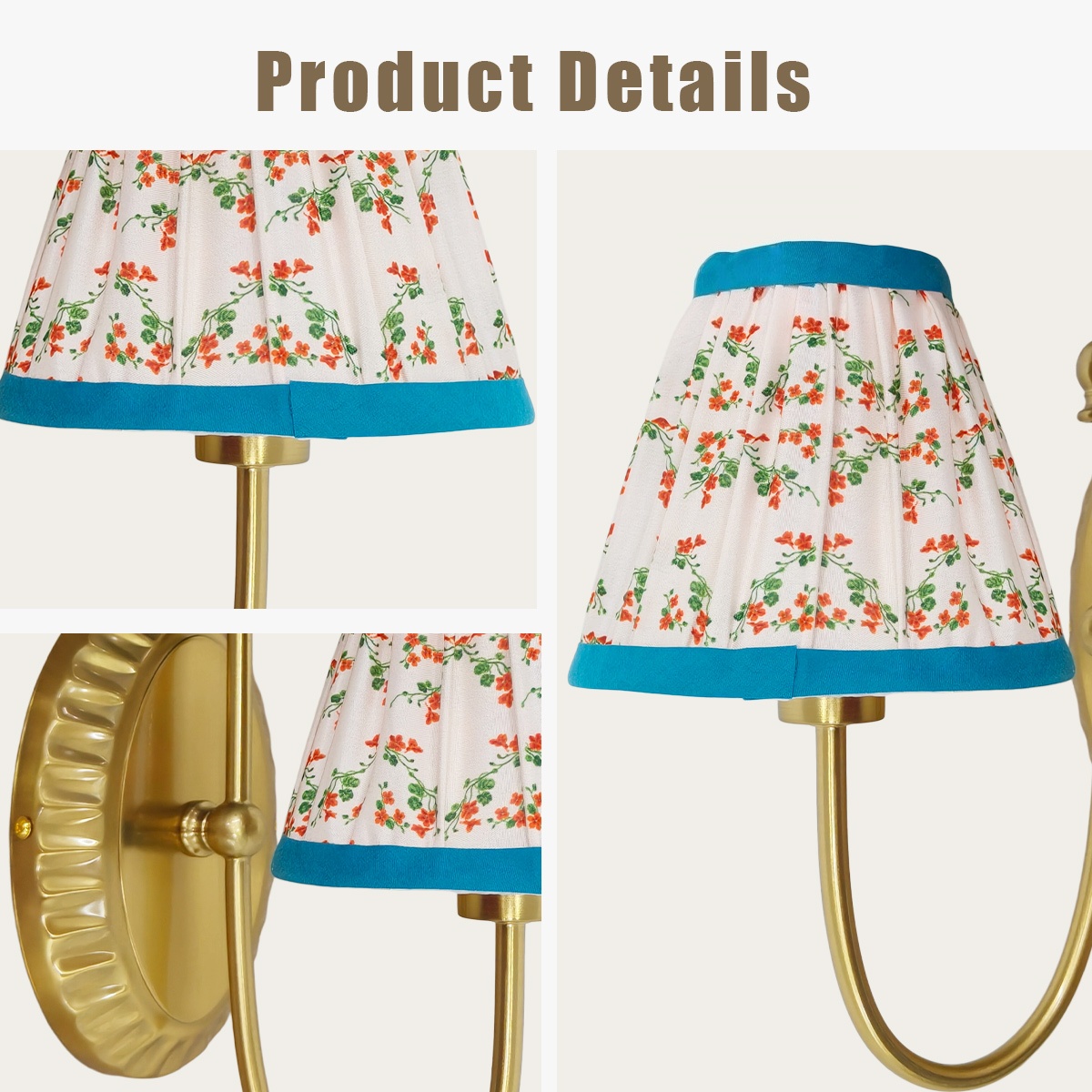 Vintage Printed Cotton Cone Wall Sconce, Country Wall Lamp for Bedroom, Living Room, Enterway - Image 14