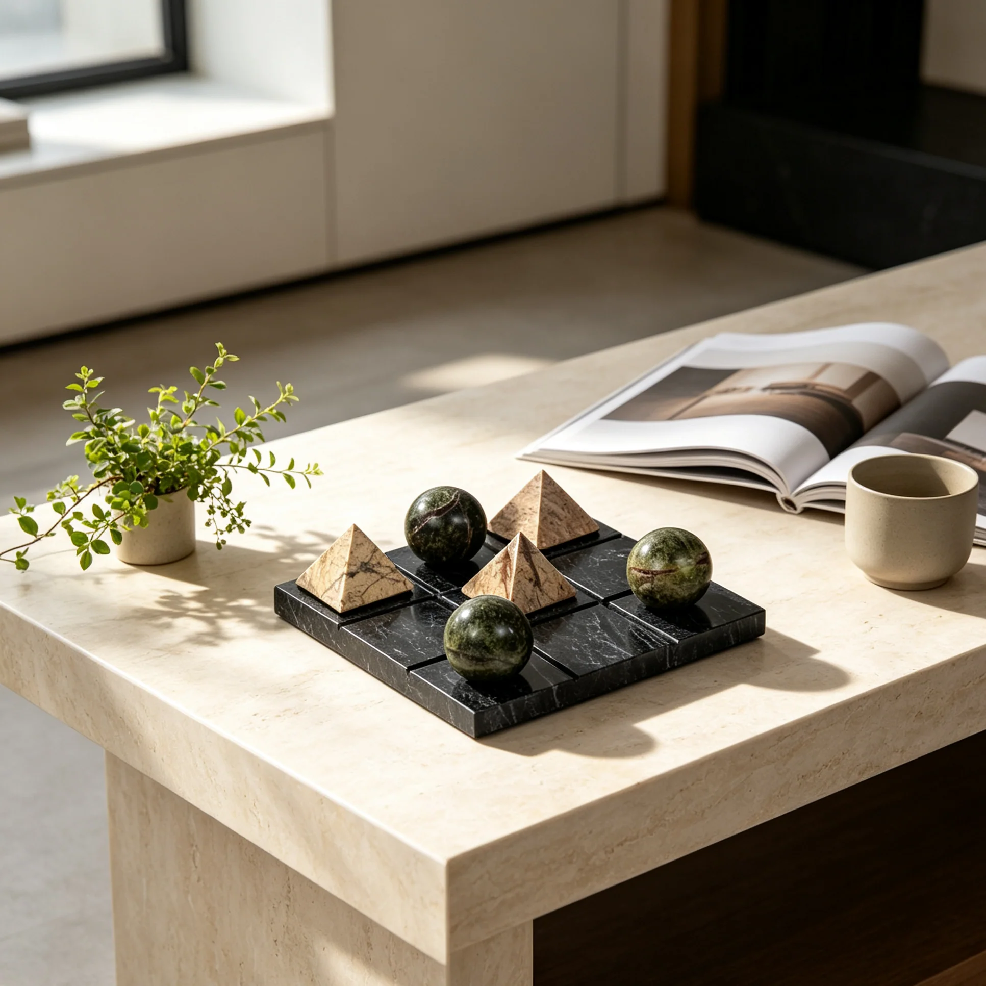 Luxury Marble Tic Tac Toe Set, Natural Stone Pyramid Sphere Noughts and Crosses, Luxury Coffee Table Decor for Living Room, Bedroom, Entryway - Image 4