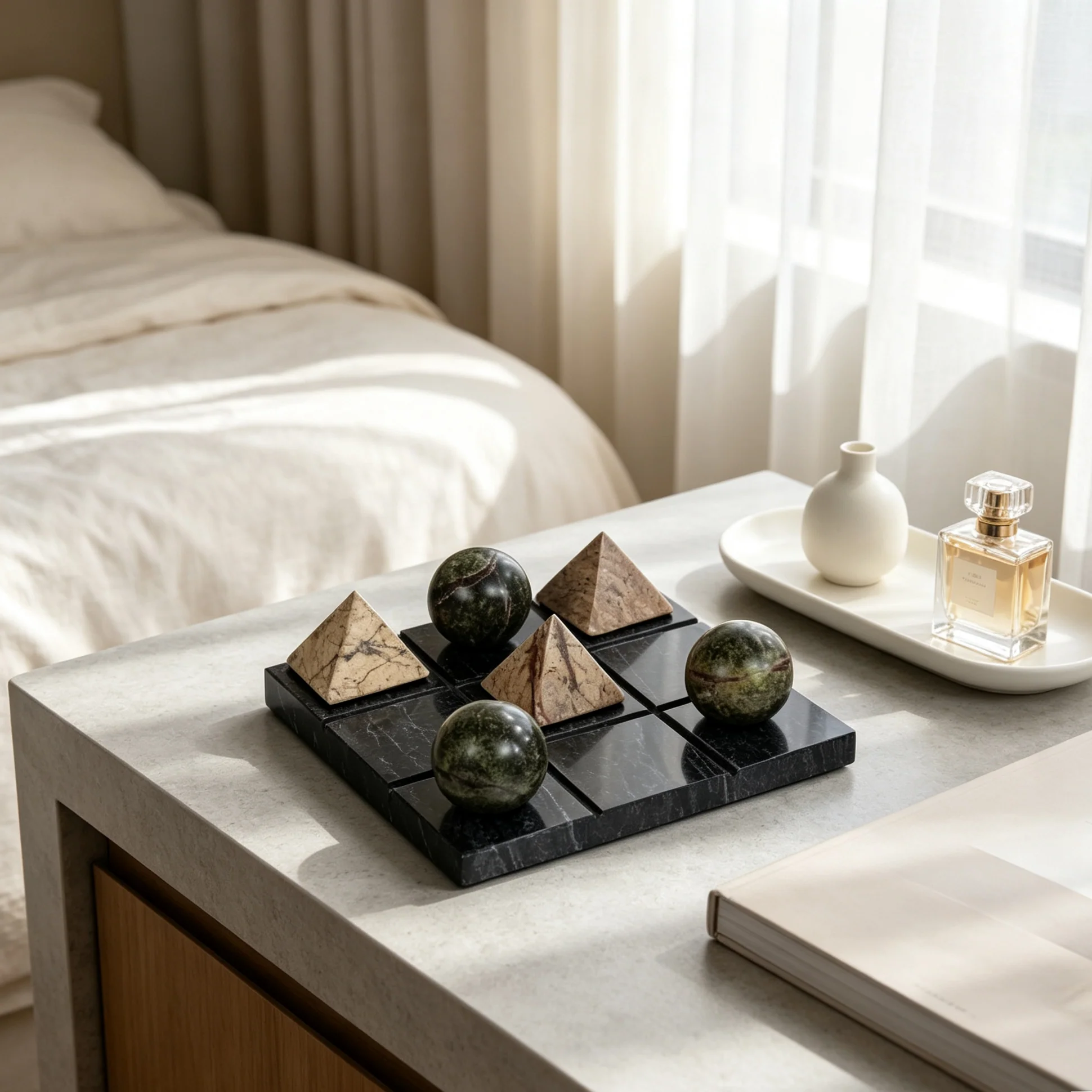 Luxury Marble Tic Tac Toe Set, Natural Stone Pyramid Sphere Noughts and Crosses, Luxury Coffee Table Decor for Living Room, Bedroom, Entryway - Image 3