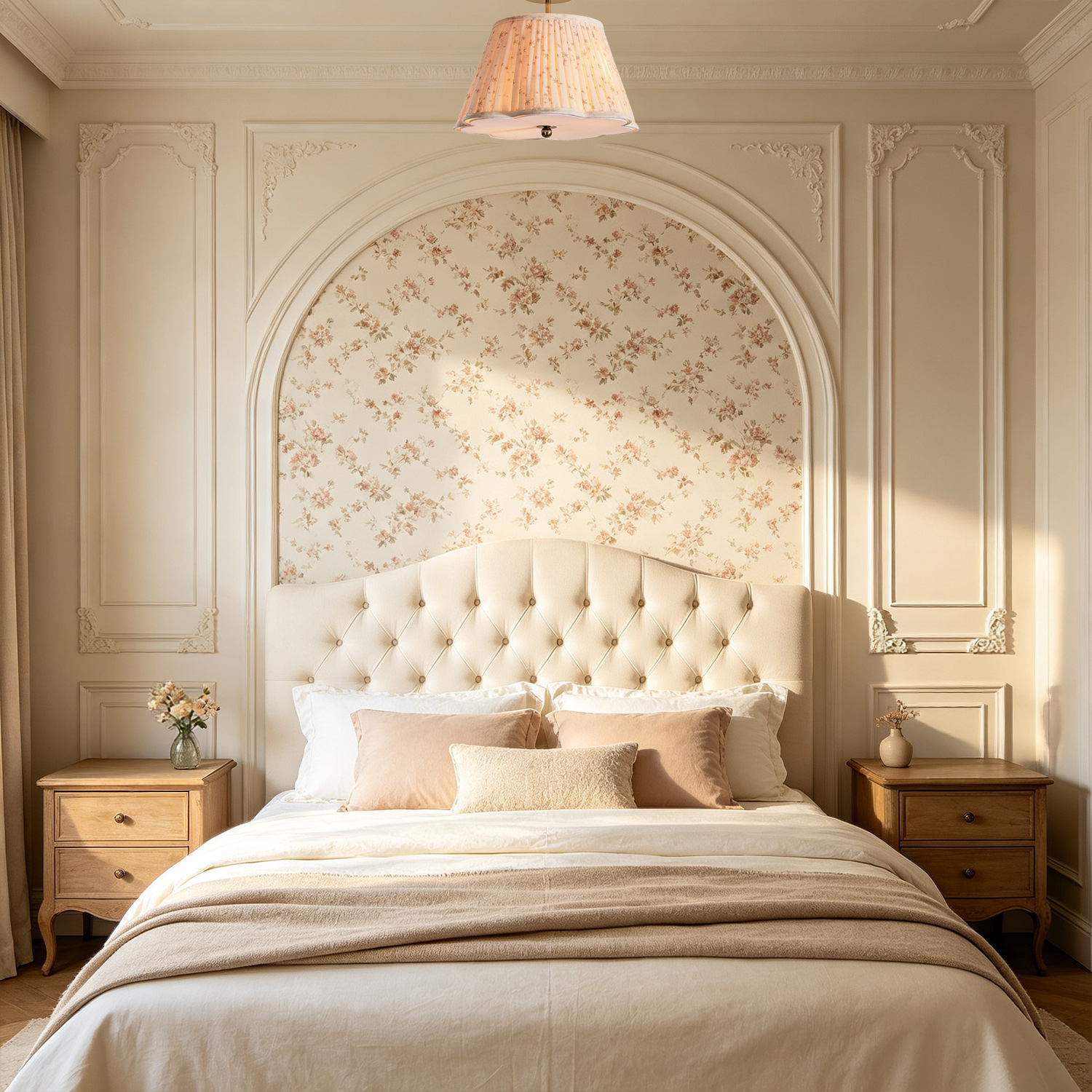 Pleated Starlight Semi Flush Mount, Cotton Star Print Ceiling Lamp, Antique Brass Nursery Light for Bedroom, Kids Room, Hallway - Image 3