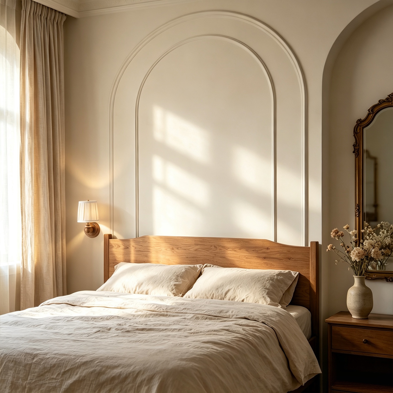 Turned Wood Sconce, Pleated Linen Sconce, Rustic Wall Lamp for Living Room, Bedroom, Entryway - Image 3