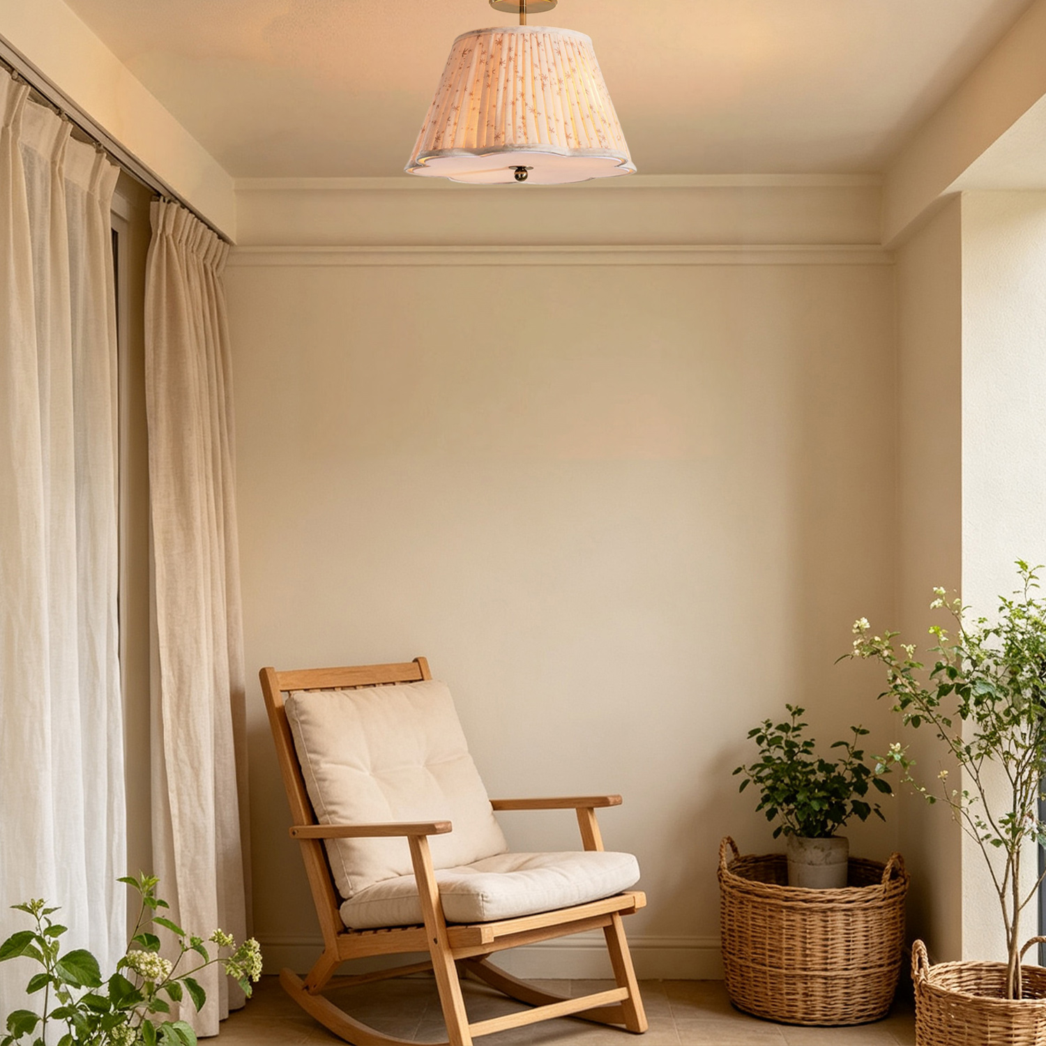 Pleated Starlight Semi Flush Mount, Cotton Star Print Ceiling Lamp, Antique Brass Nursery Light for Bedroom, Kids Room, Hallway - Image 4