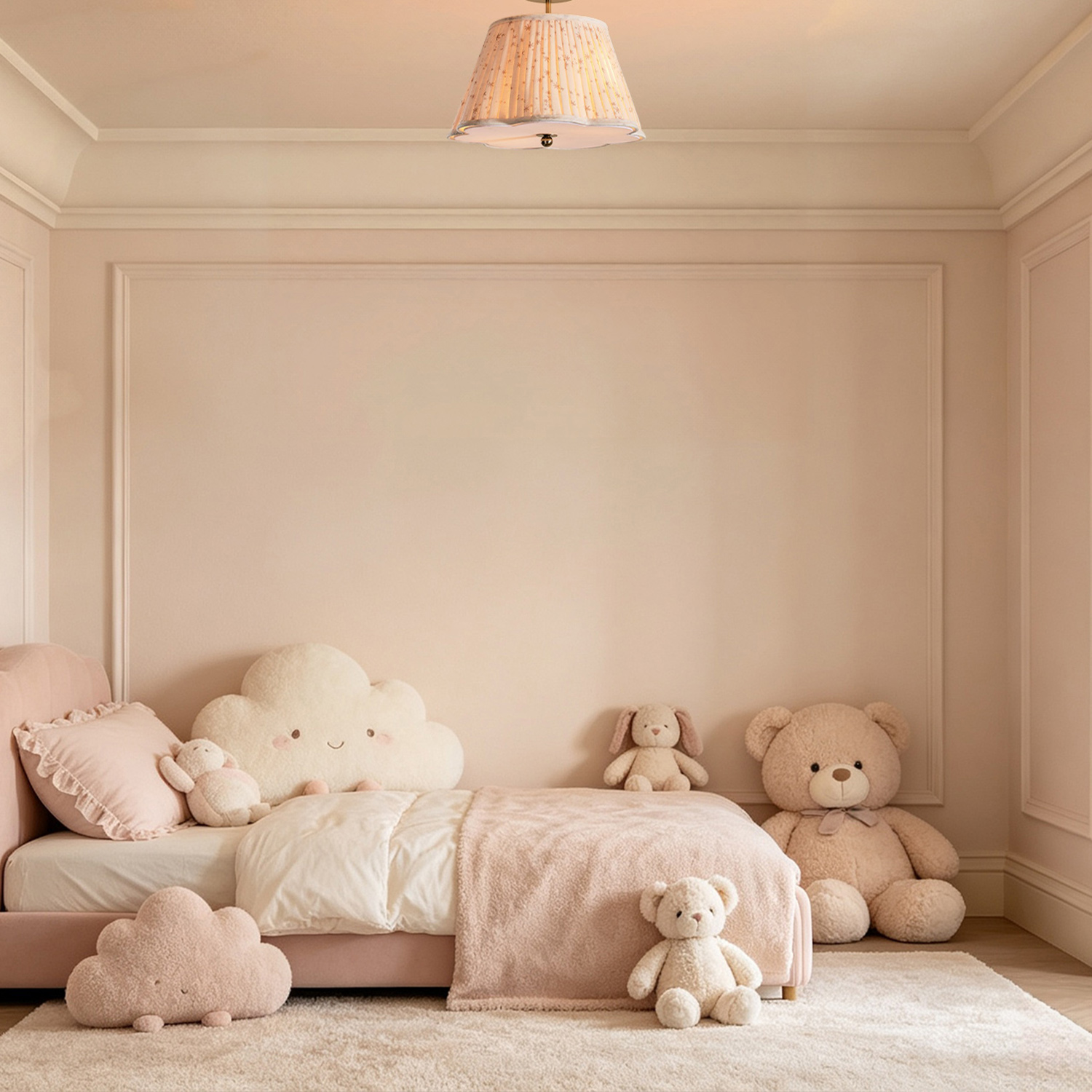 Pleated Starlight Semi Flush Mount, Cotton Star Print Ceiling Lamp, Antique Brass Nursery Light for Bedroom, Kids Room, Hallway - Image 7