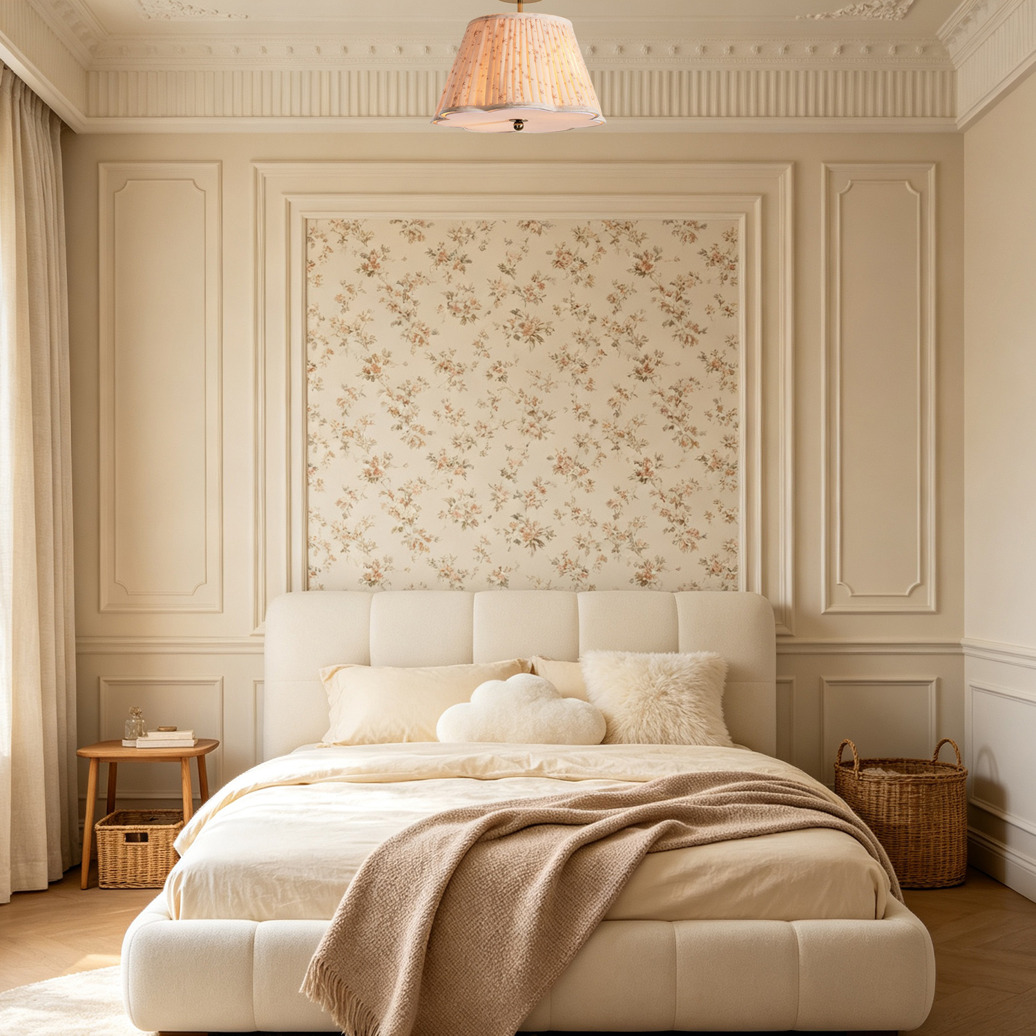 Pleated Starlight Semi Flush Mount, Cotton Star Print Ceiling Lamp, Antique Brass Nursery Light for Bedroom, Kids Room, Hallway - Image 8