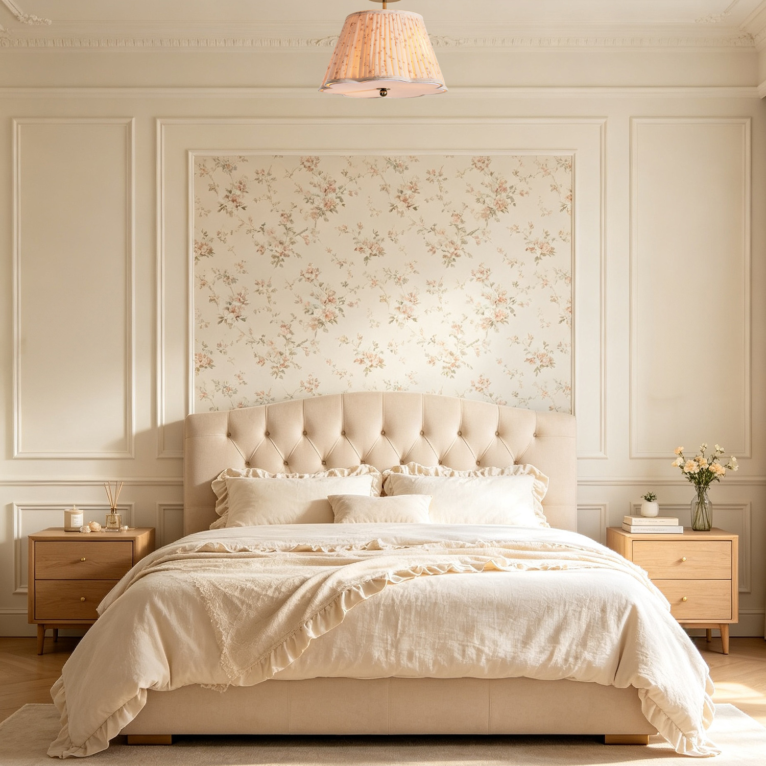 Pleated Starlight Semi Flush Mount, Cotton Star Print Ceiling Lamp, Antique Brass Nursery Light for Bedroom, Kids Room, Hallway - Image 9