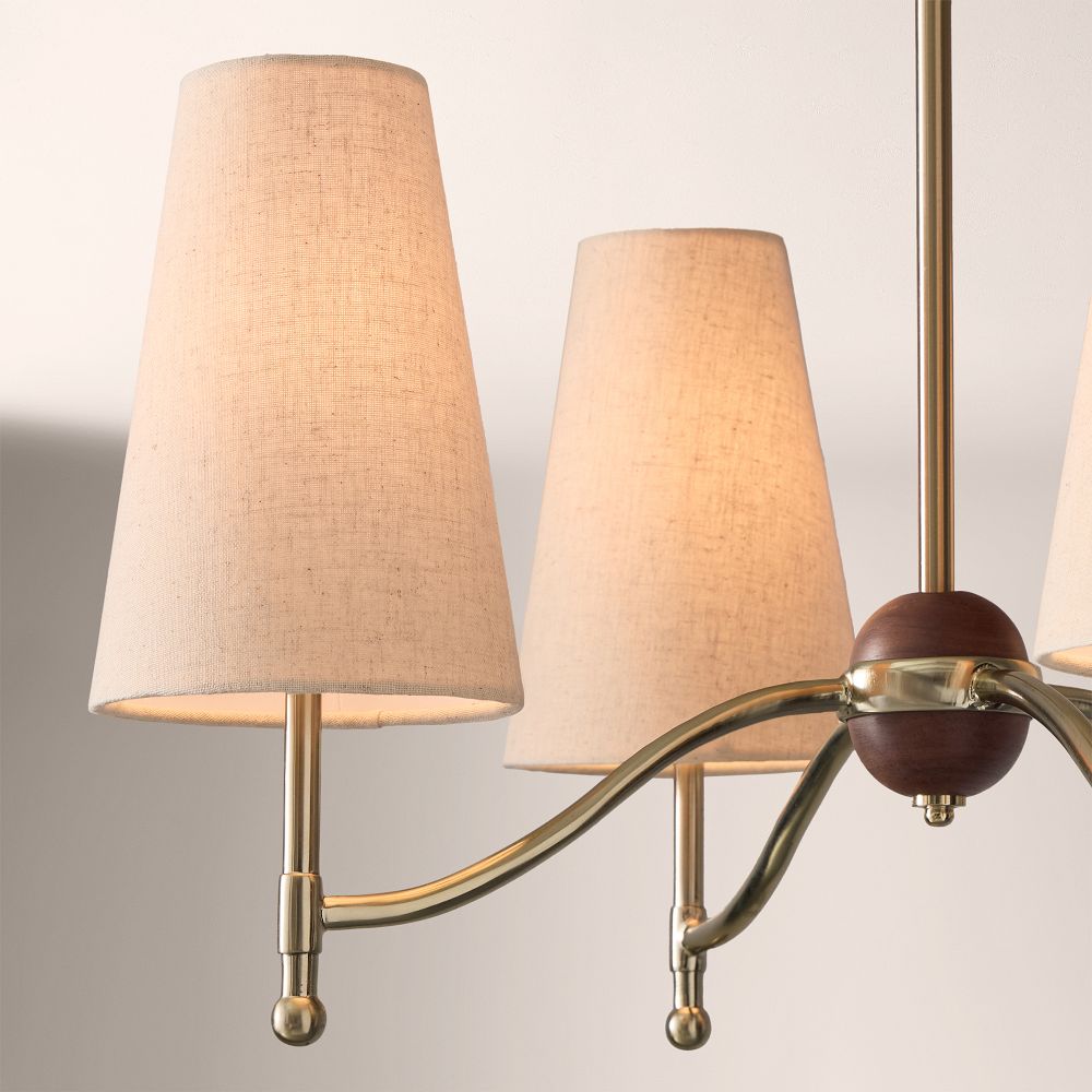 4-Light Chandelier, Antique Brass Chandelier with Linen Shades, Rustic Art Deco Pendant Light for Dining Room, Living Room, Entryway - Image 4