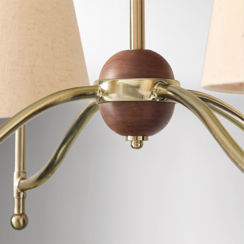 4-Light Chandelier, Antique Brass Chandelier with Linen Shades, Rustic Art Deco Pendant Light for Dining Room, Living Room, Entryway - Image 5