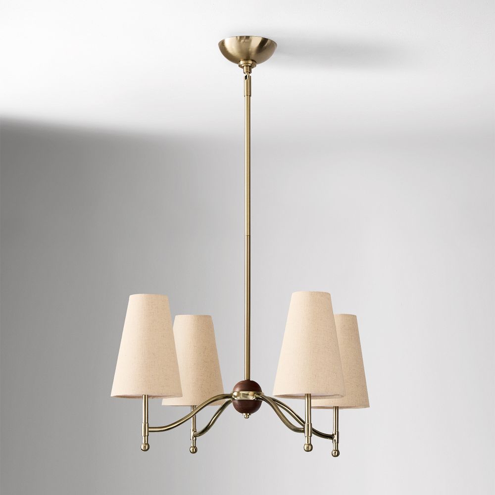 4-Light Chandelier, Antique Brass Chandelier with Linen Shades, Rustic Art Deco Pendant Light for Dining Room, Living Room, Entryway - Image 7