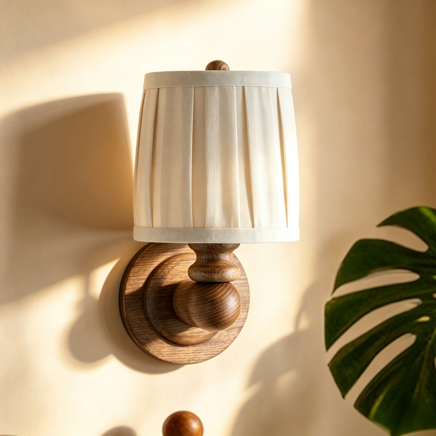 Turned Wood Sconce, Pleated Linen Sconce, Rustic Wall Lamp for Living Room, Bedroom, Entryway - Image 8
