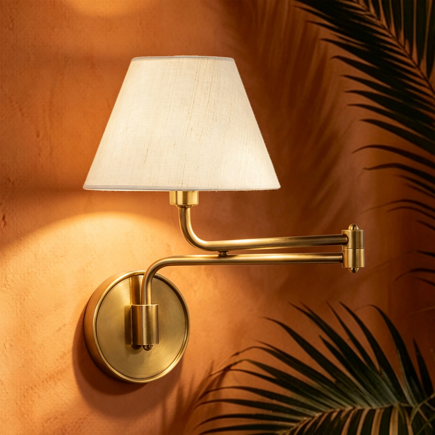 Ivory Silk Articulating Wall Sconce, Brass Swing Arm Wall Lamp, Adjustable Reading Light for Bedroom, Study, Living Room - Image 13