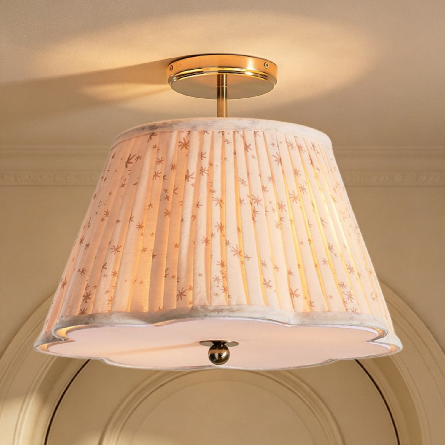 Pleated Starlight Semi Flush Mount, Cotton Star Print Ceiling Lamp, Antique Brass Nursery Light for Bedroom, Kids Room, Hallway - Image 17