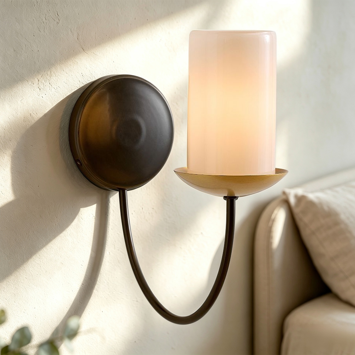 Modern Glass Wall Sconce, 13 Inch Black Wall Lamp for Bedroom, Bathroom, Indoor & Covered Outdoor Use