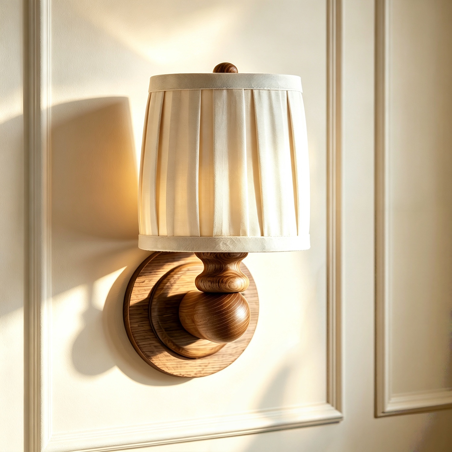 Turned Wood Sconce, Pleated Linen Sconce, Rustic Wall Lamp for Living Room, Bedroom, Entryway - Image 9