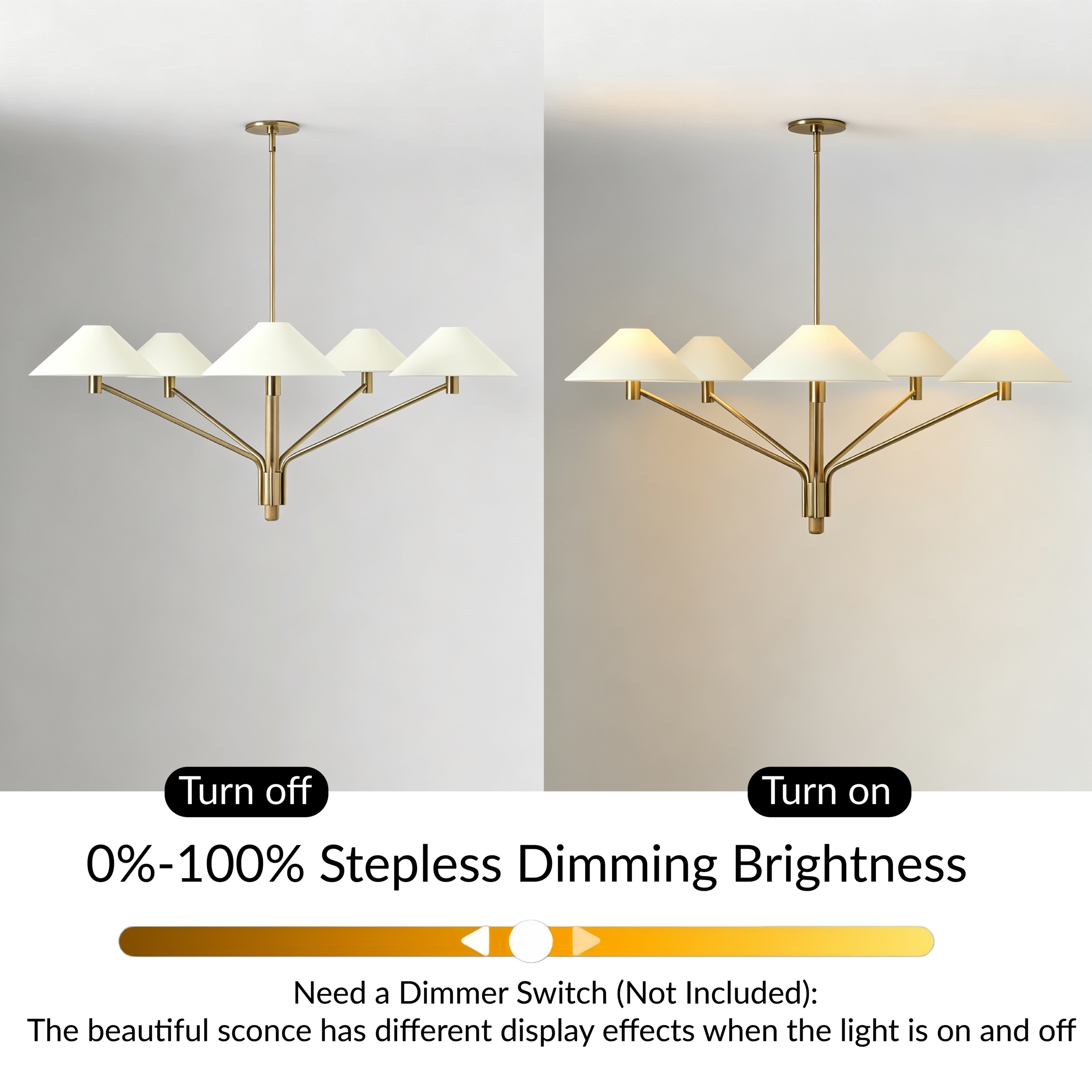 Modern 5-Light Chandelier, Mixed Material Brass Wood Chandelier, Paper Shade Pendant Light, Modern Natural Chandelier for Dining Room, Living Room, Entryway - Image 9