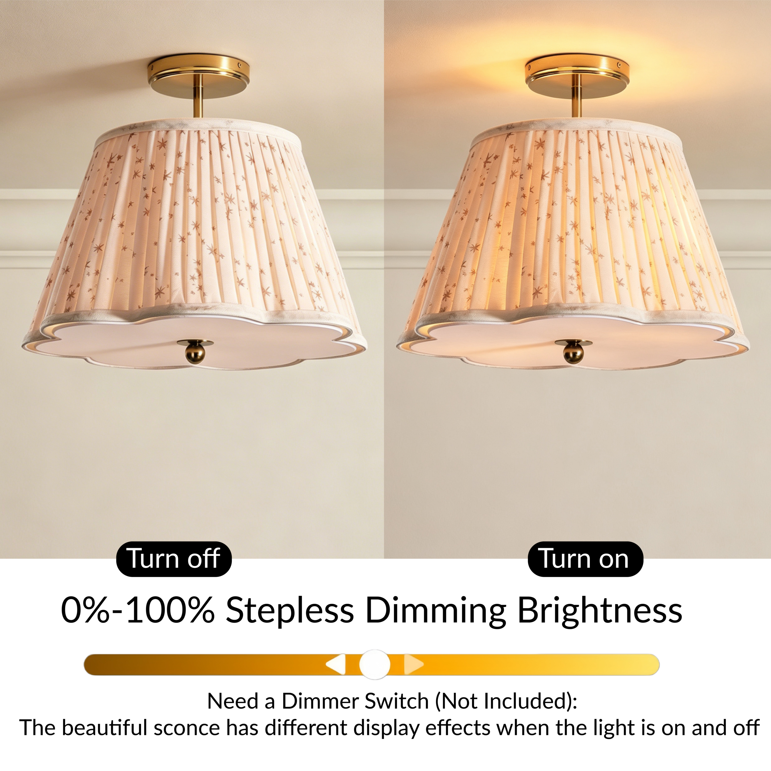 Pleated Starlight Semi Flush Mount, Cotton Star Print Ceiling Lamp, Antique Brass Nursery Light for Bedroom, Kids Room, Hallway - Image 16