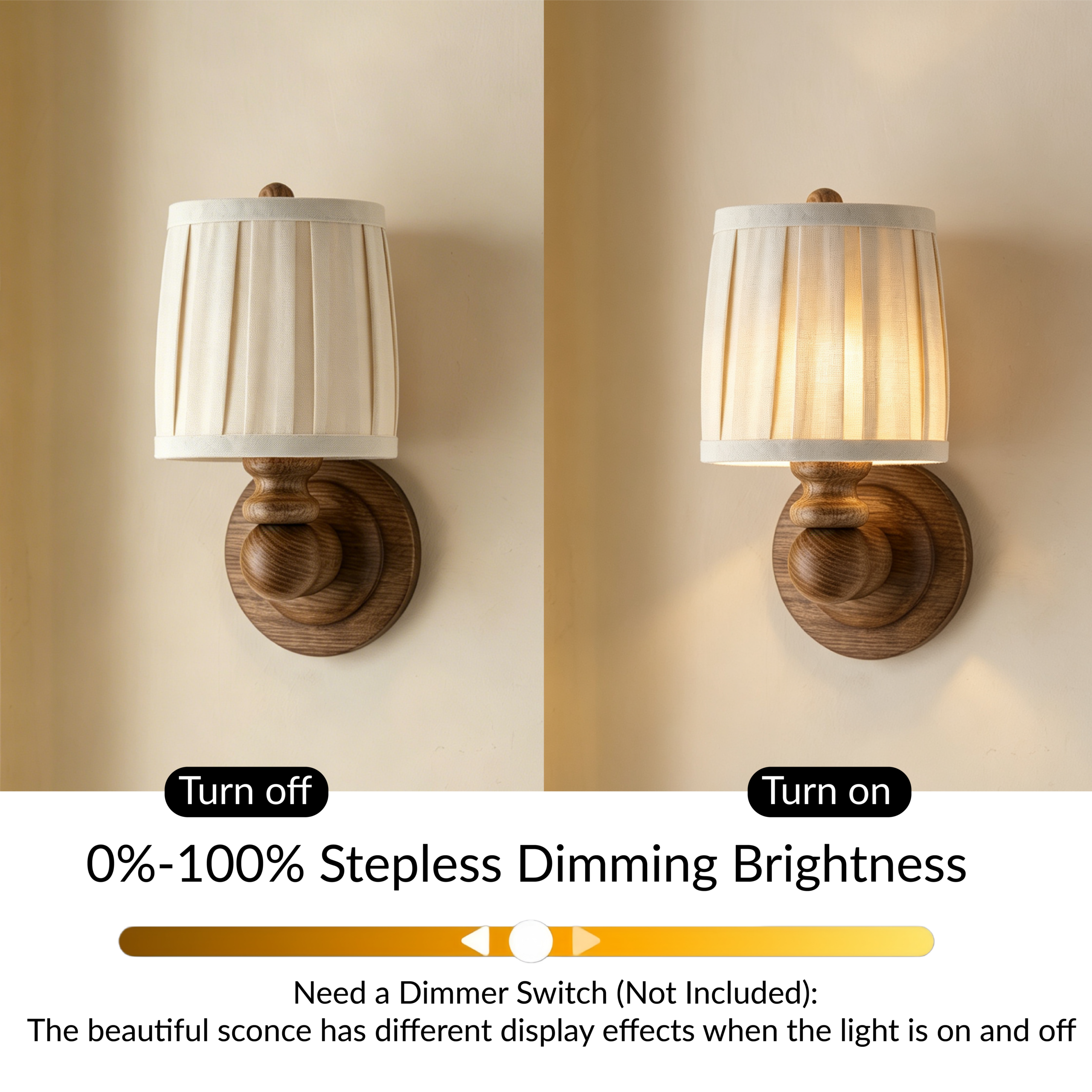 Turned Wood Sconce, Pleated Linen Sconce, Rustic Wall Lamp for Living Room, Bedroom, Entryway - Image 7