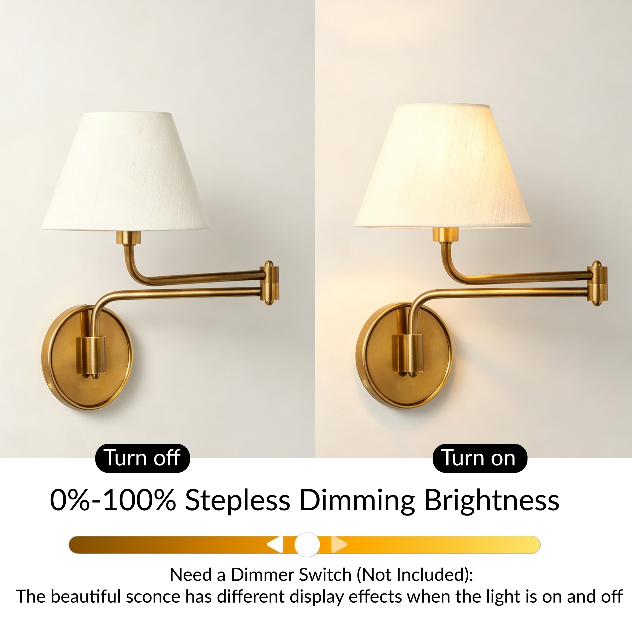 Ivory Silk Articulating Wall Sconce, Brass Swing Arm Wall Lamp, Adjustable Reading Light for Bedroom, Study, Living Room - Image 11