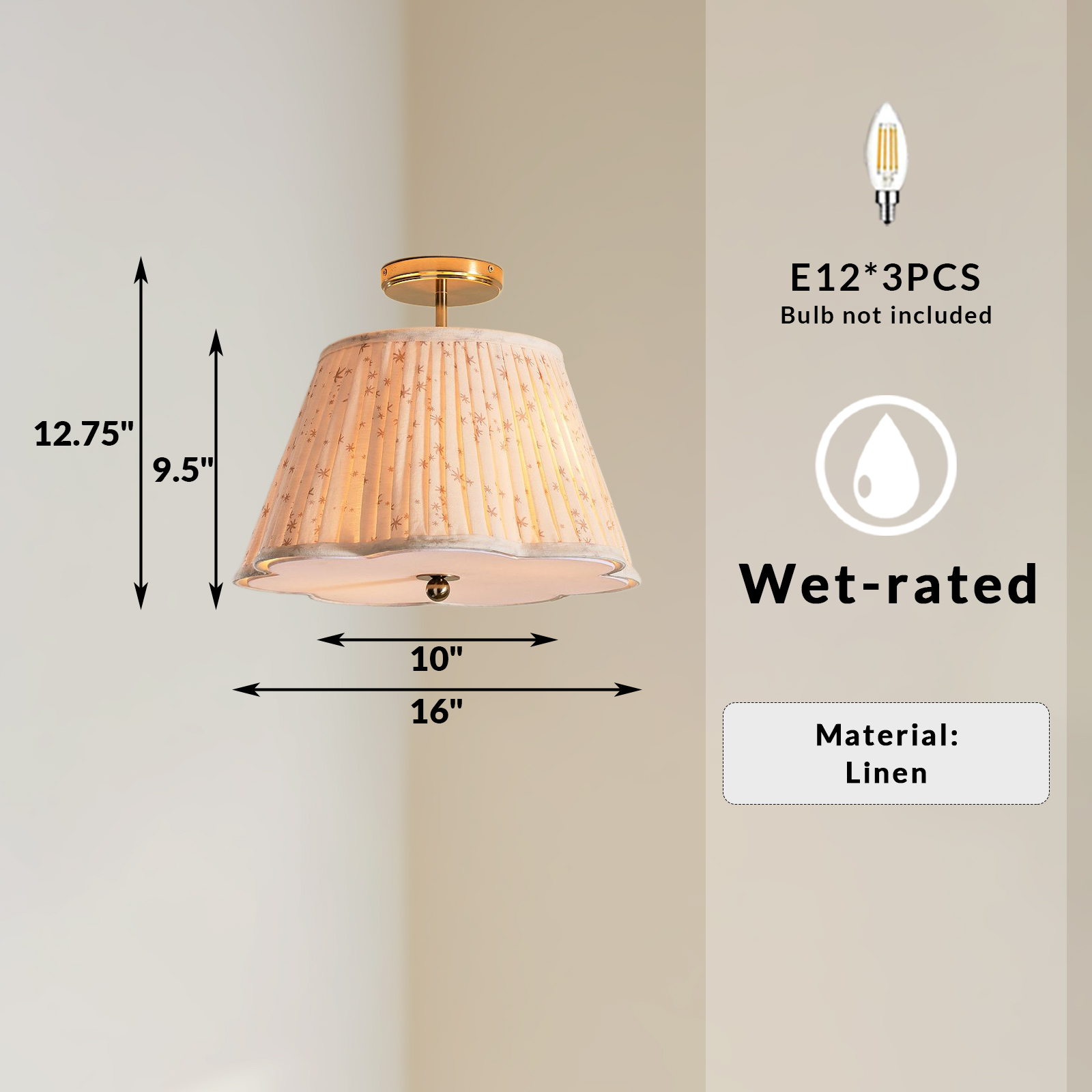Pleated Starlight Semi Flush Mount, Cotton Star Print Ceiling Lamp, Antique Brass Nursery Light for Bedroom, Kids Room, Hallway - Image 15