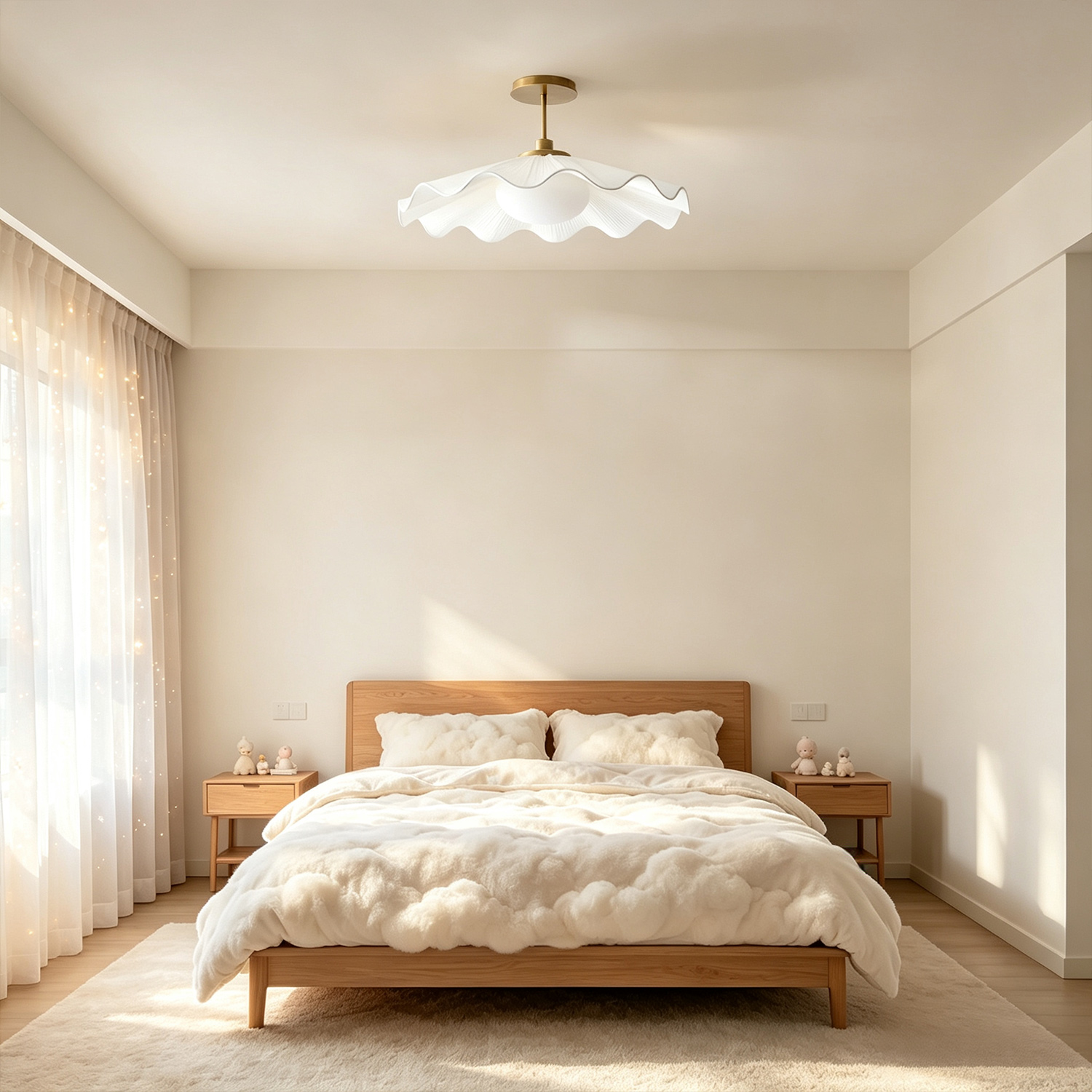 White 24.5 Inch Kids Flush Mount , Artistic style Linen Ceiling Light, Light Fixture for Bedroom, Children's room Living Room, - Image 9
