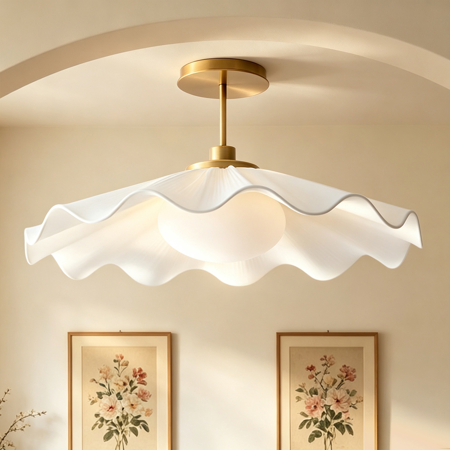 White 24.5 Inch Kids Flush Mount , Artistic style Linen Ceiling Light, Light Fixture for Bedroom, Children's room Living Room,