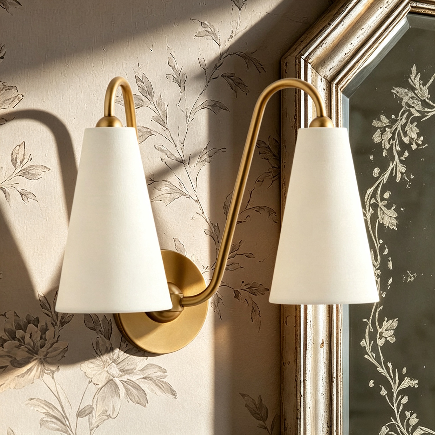 Brass Double Wall Sconce Light with White Fabric Shades, Modern Wall Lamp for Bedroom, Living Room, Entryway - Image 13