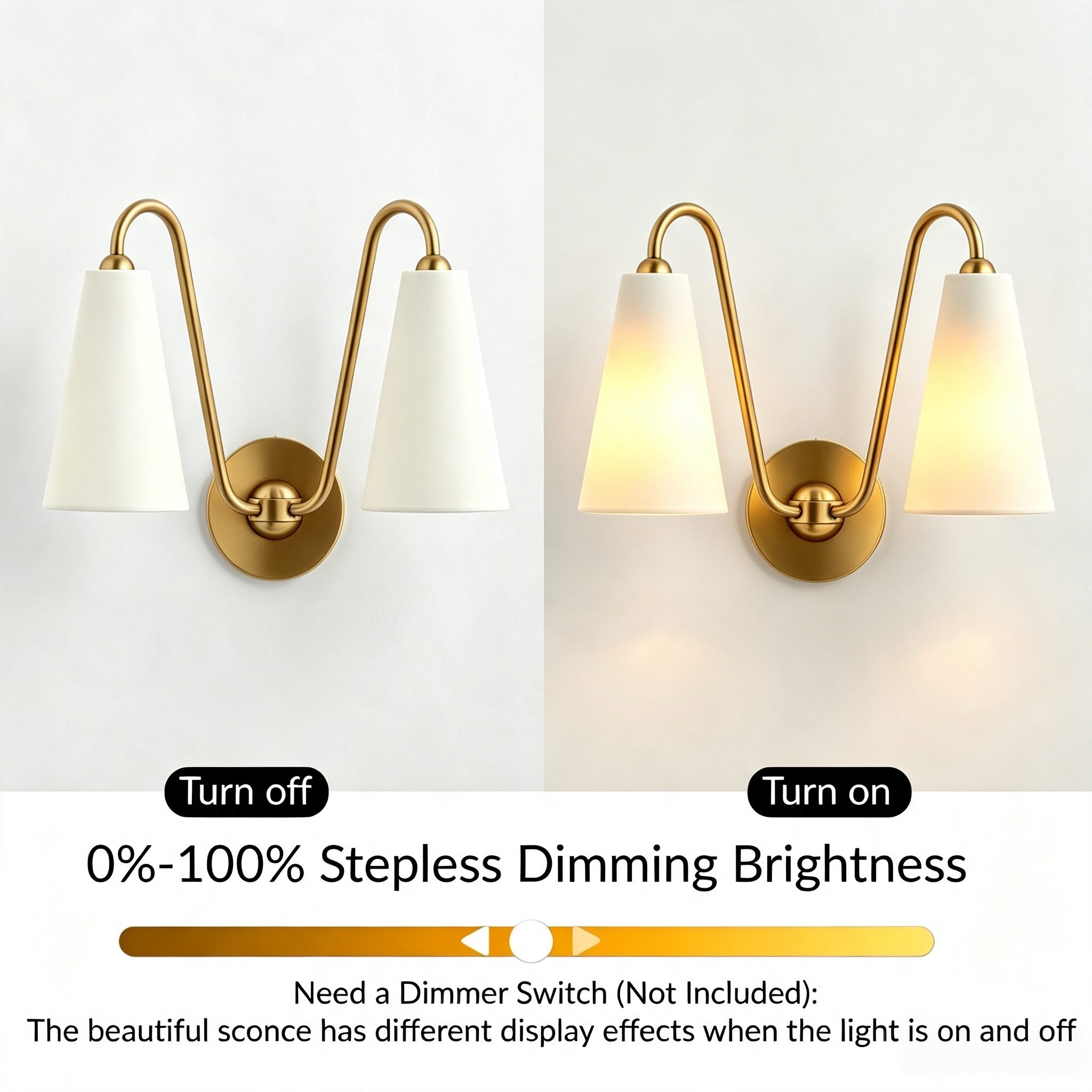 Brass Double Wall Sconce Light with White Fabric Shades, Modern Wall Lamp for Bedroom, Living Room, Entryway - Image 11