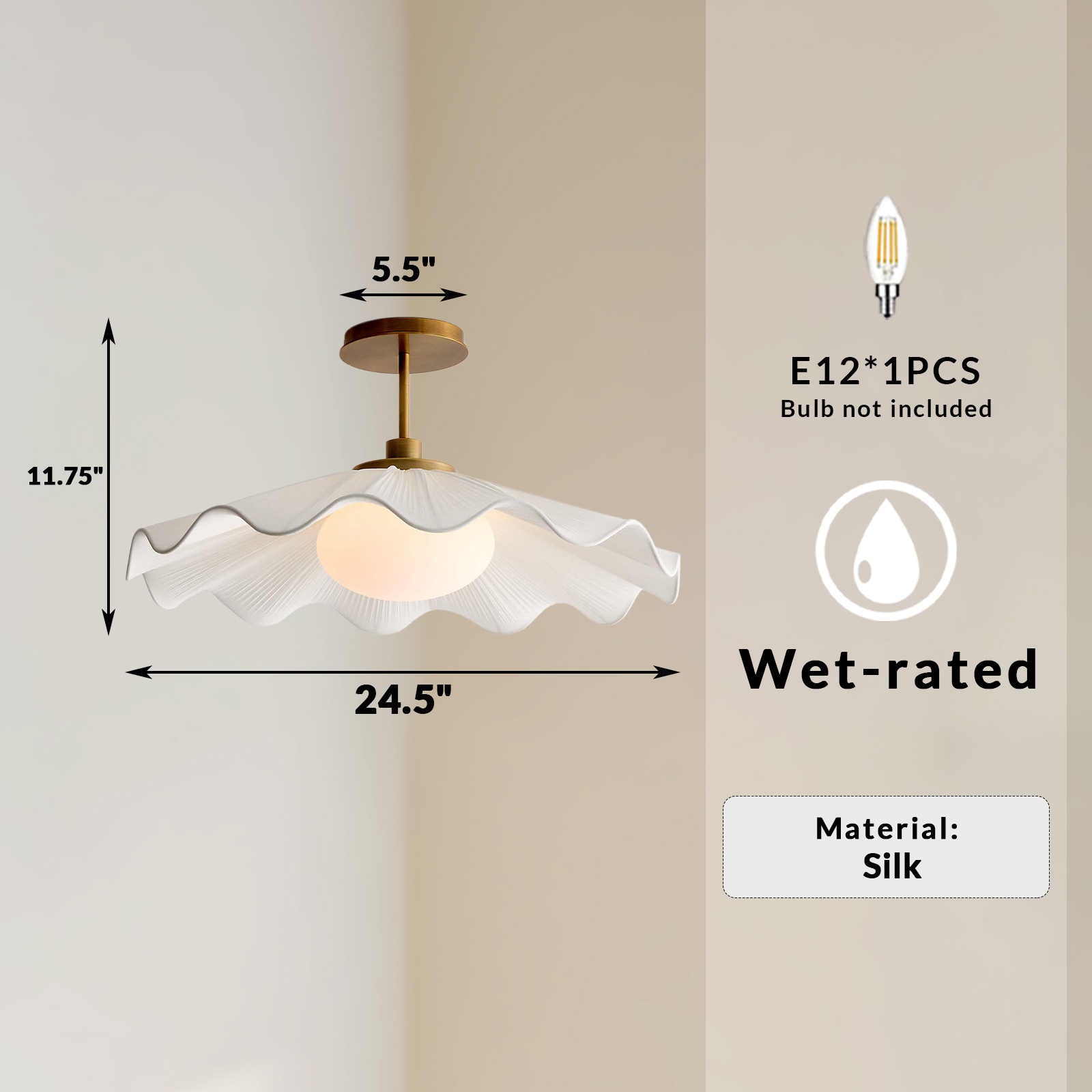 White 24.5 Inch Kids Flush Mount , Artistic style Linen Ceiling Light, Light Fixture for Bedroom, Children's room Living Room, - Image 10
