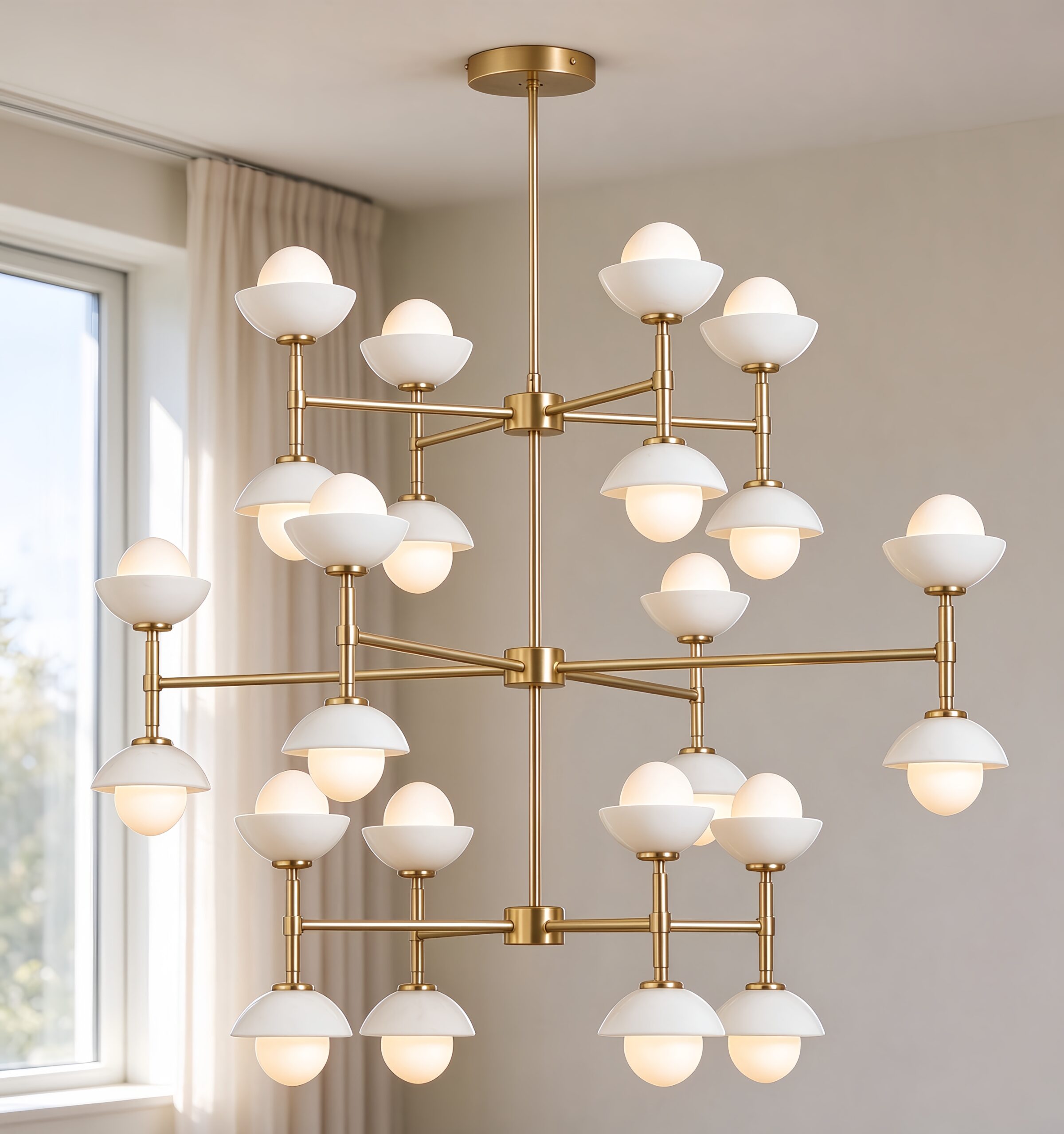 Luxury Triple Tier Alabaster Chandelier, Multi-Layer Gold Sputnik Ceiling Light, Large Decor Hanging Lamp for Dining Room, Living Room, Kitchen